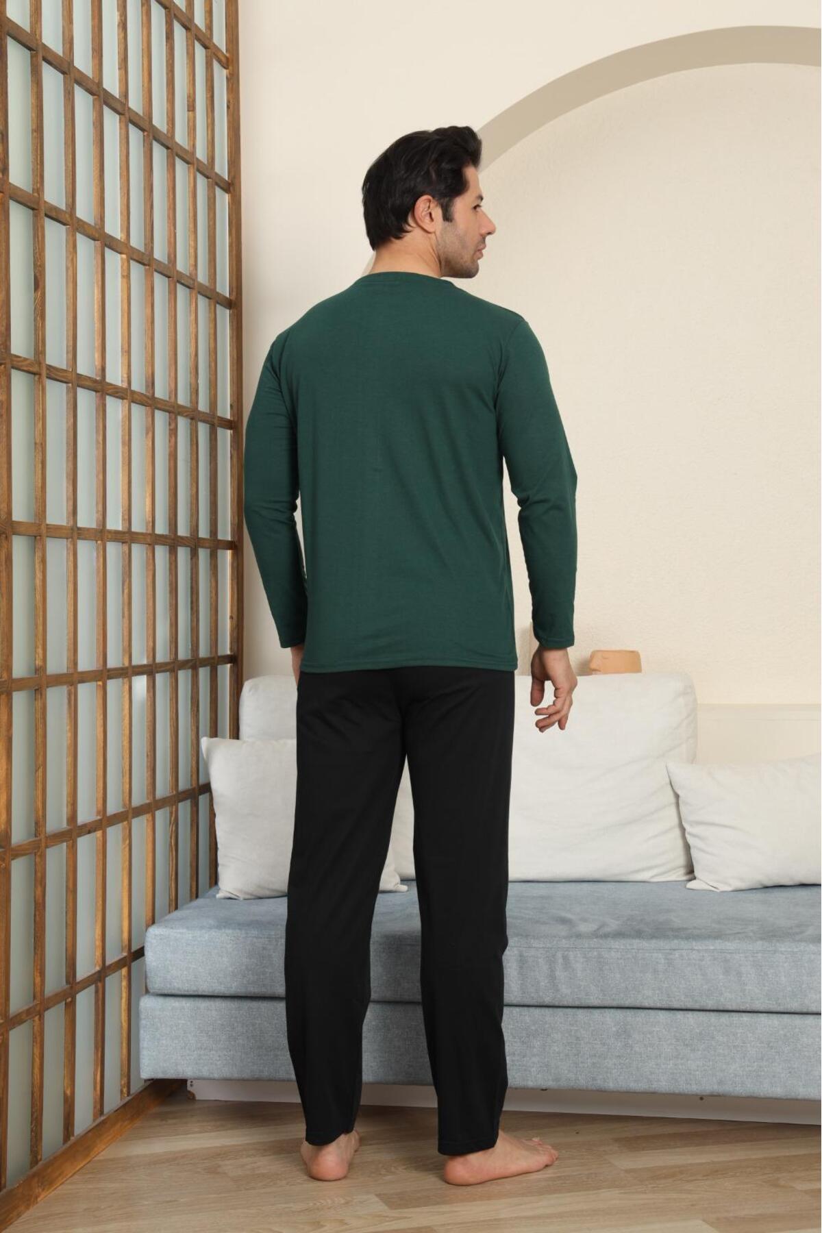 LİLA İÇ GİYİM Erkek Cepli Süprem Pamuklu Uzun Kol Pijama Takımı görsel 4
