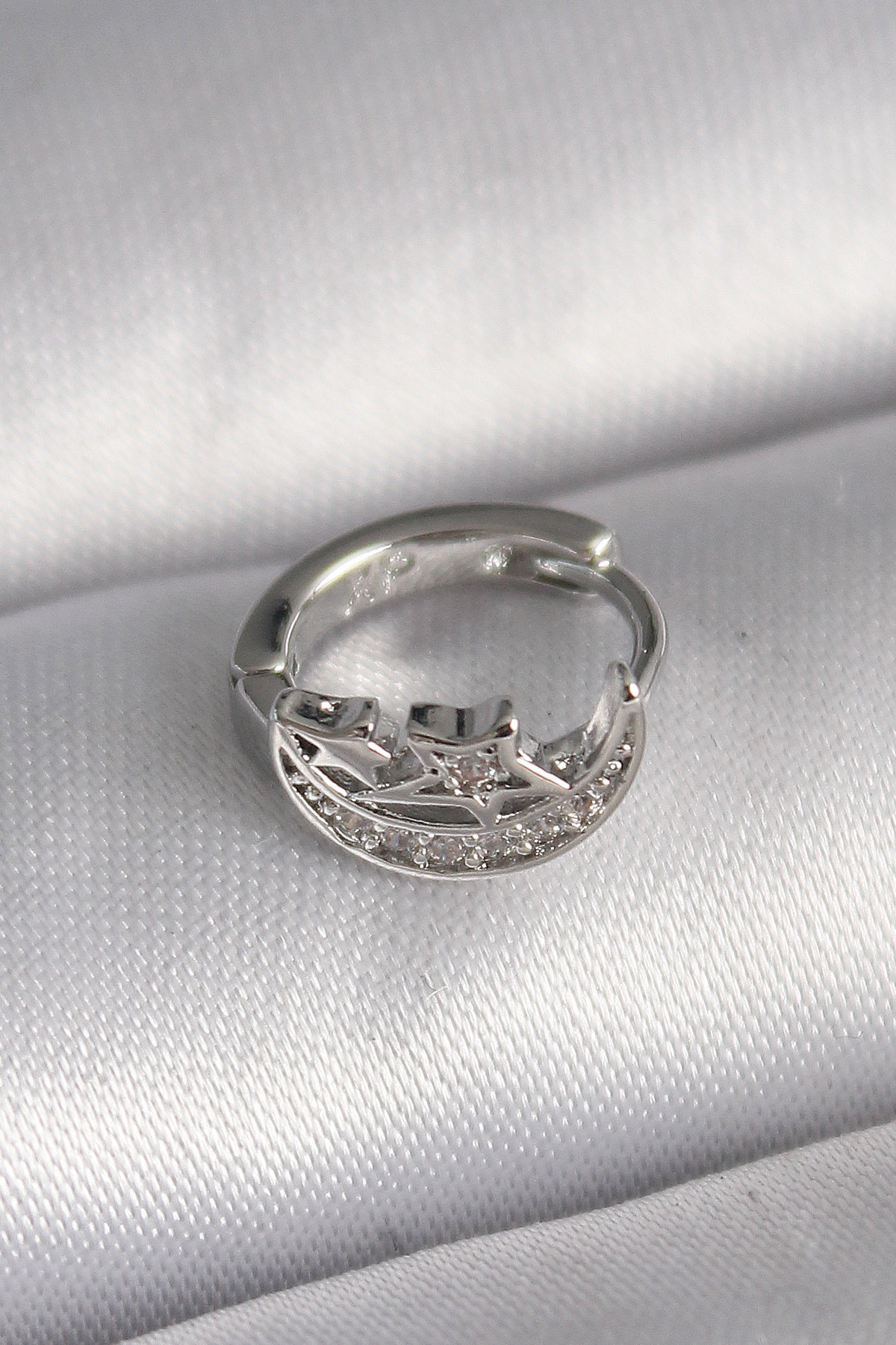 Skygo 316L Çelik Gümüş Renk Zirkon Taşlı Ay Yıldız Model Tragus Piercing - TJ-PR1323