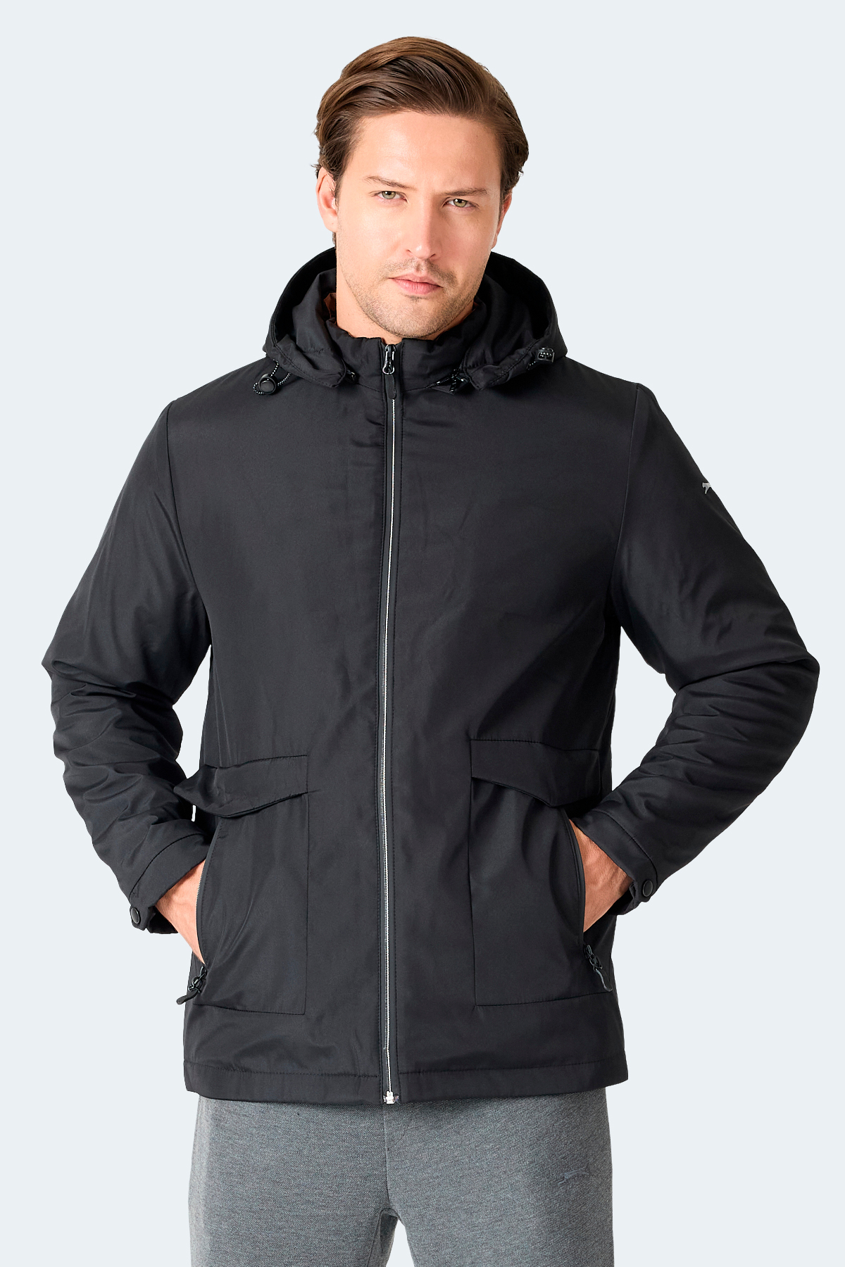 کاپشن و پالتوی مشکی کلاه‌دار مردانه GRAVEL اسلازنگر کاپشن Slazenger
