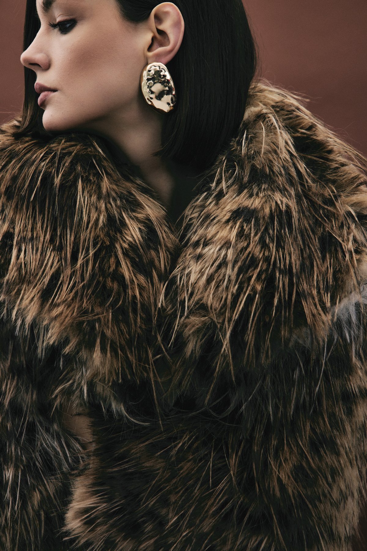 Sateen  Leopar Desenli Kürk - Kahve - Görsel 3