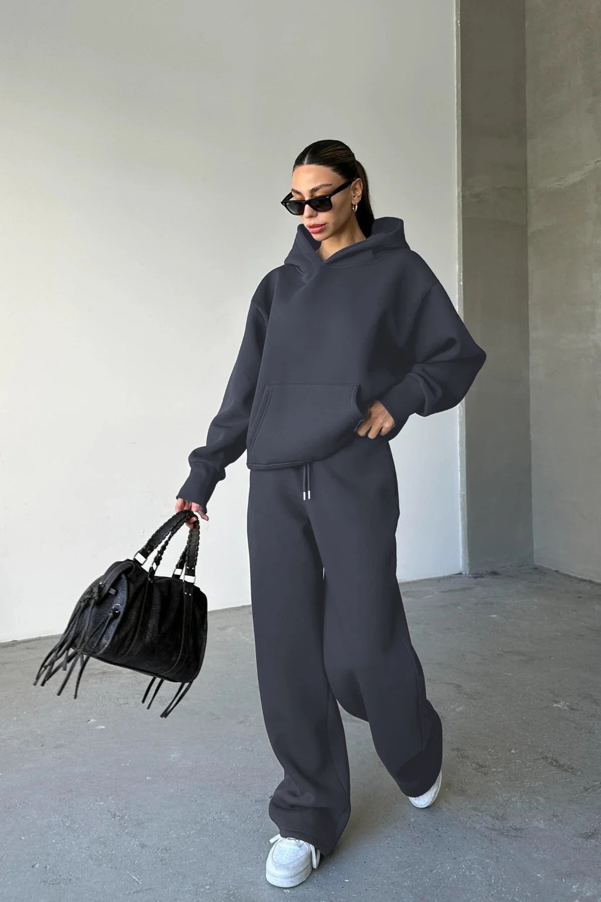 KADIN Baggy Unisex Rahat Ve Spor Kullanıma Uygun Basic Eşofman Takımı — خاکستری BRNSFTK3 — تصویر 2 از 4
