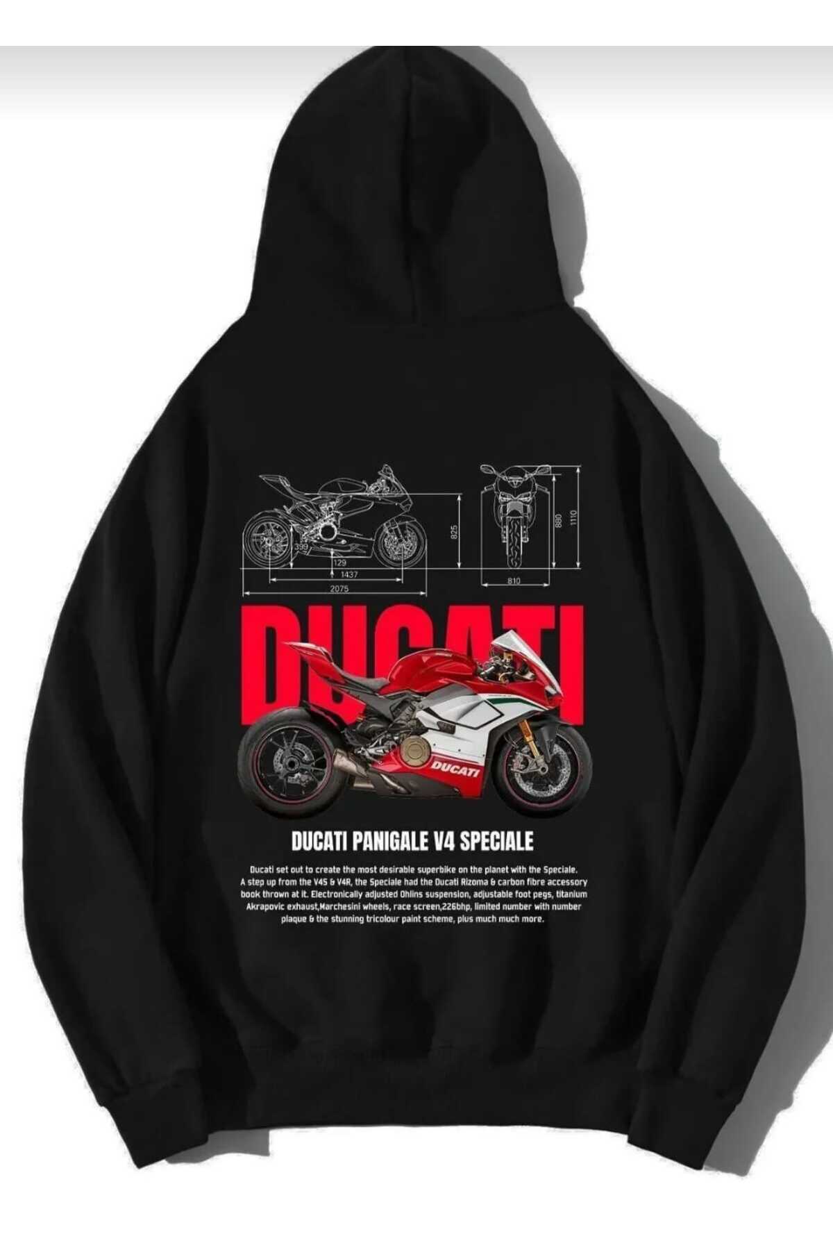 Hunors Sportswear & Company  Özel Tasarım Motor Baskılı Unisex Model Pamuklu Kapüşonlu Sweatshirt