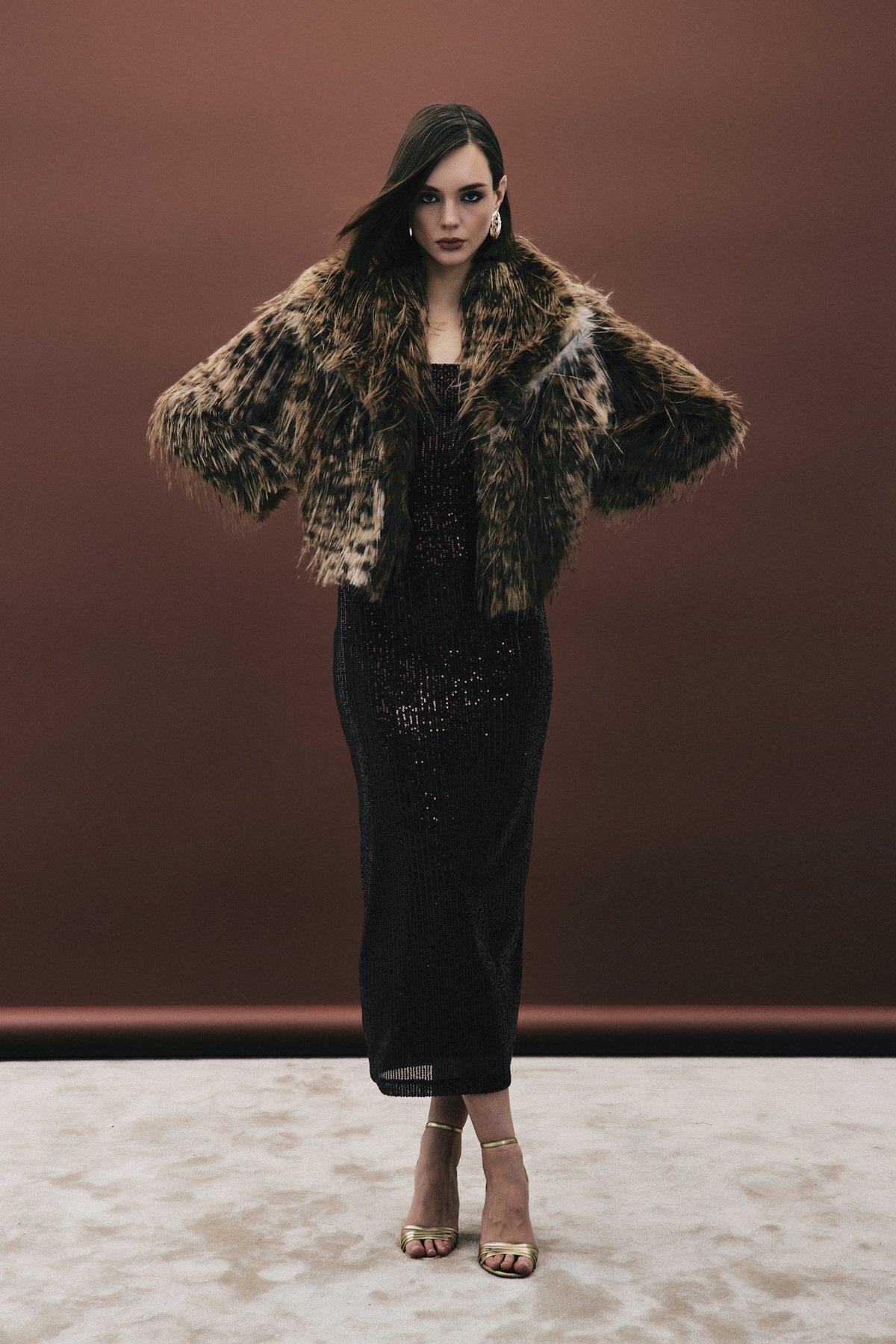 Sateen  Leopar Desenli Kürk - Kahve - Görsel 4