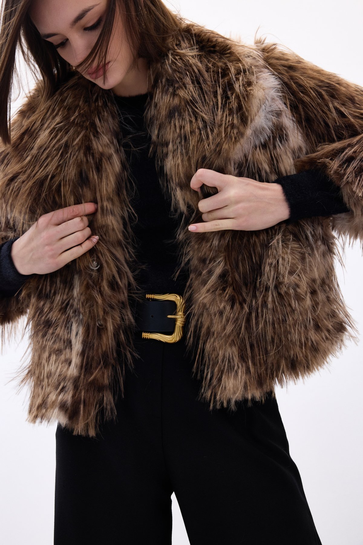 Sateen  Leopar Desenli Kürk - Kahve - Görsel 7