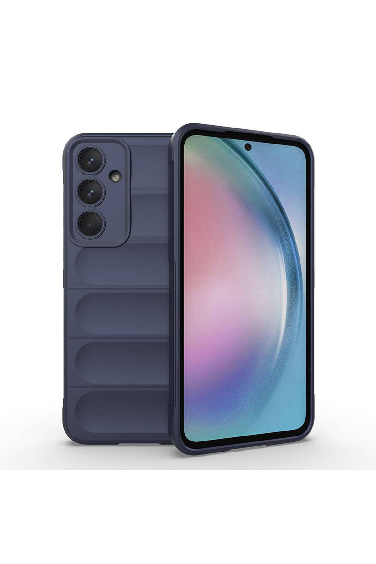 Galaxy A55 Kılıf Esnek TPU Oyuklu Arka Yüzey Tasarımlı NXXA Etnik Silikon Kapak - Lacivert