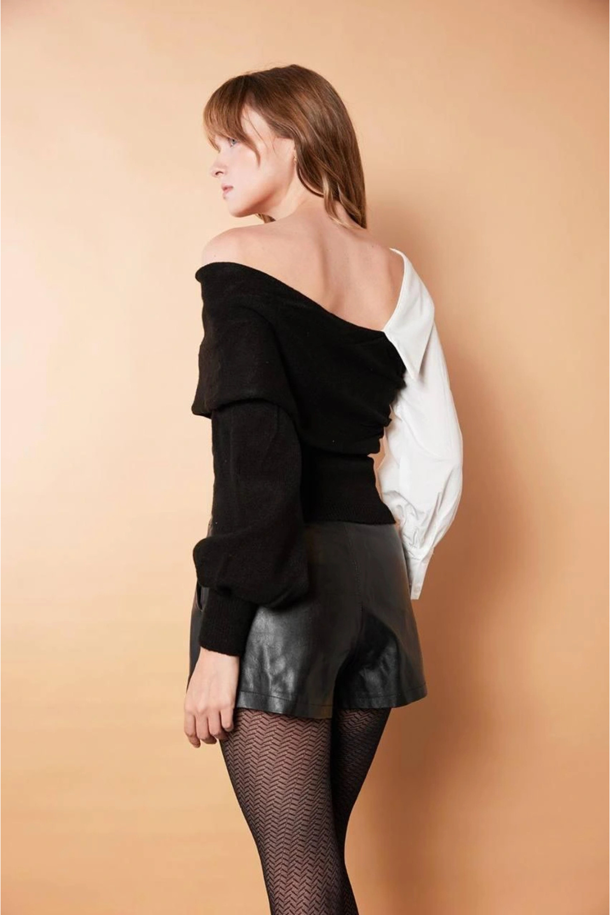 esilamoda  Siyah Gömlek Detay Kazak - Görsel 2