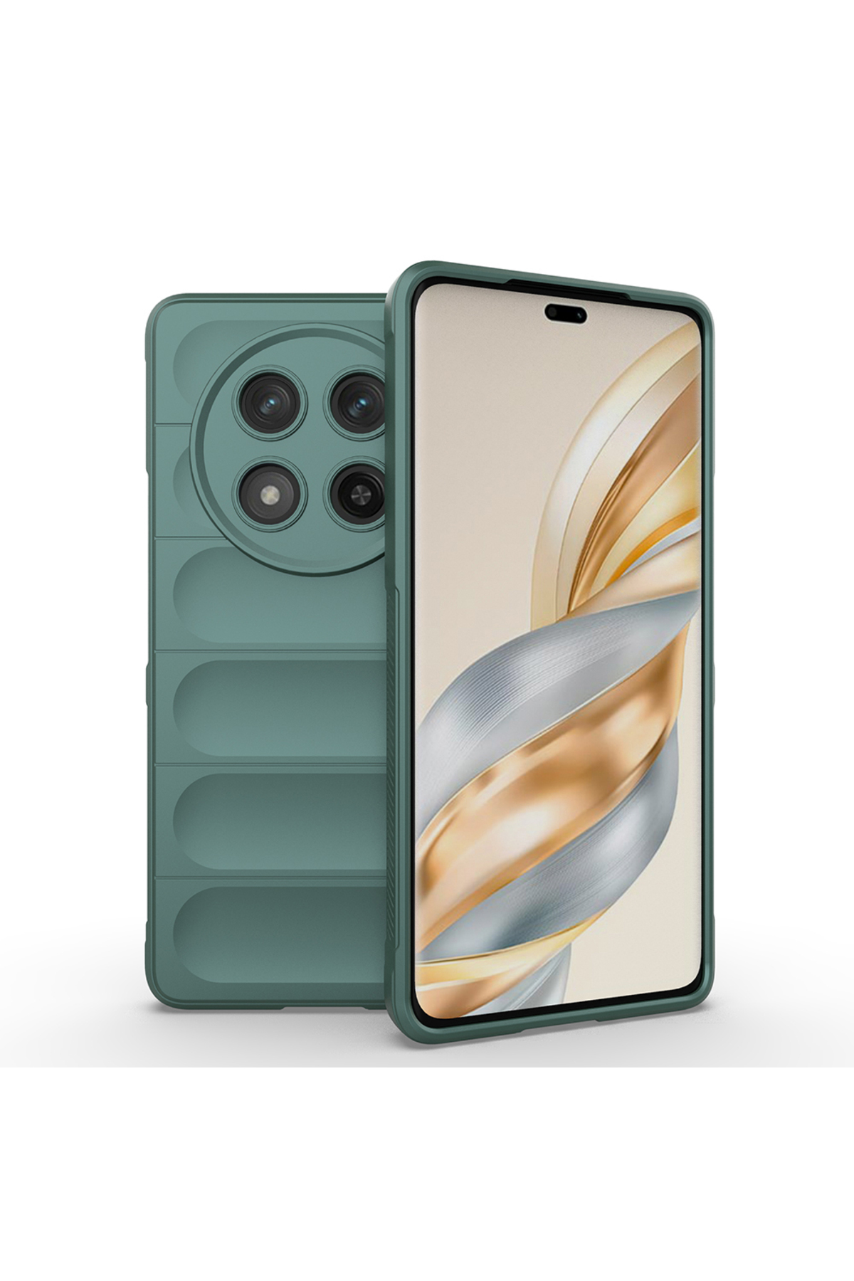 Honor Magic 7 Lite Kılıf Esnek TPU Oyuklu Arka Yüzey Tasarımlı SAFA Etnik Silikon Kapak - Koyu Yeşi