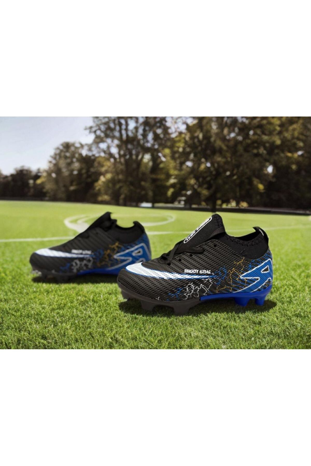 Crampon astro pitch boys turtleneck-socks toothed football shoes black-blue color
