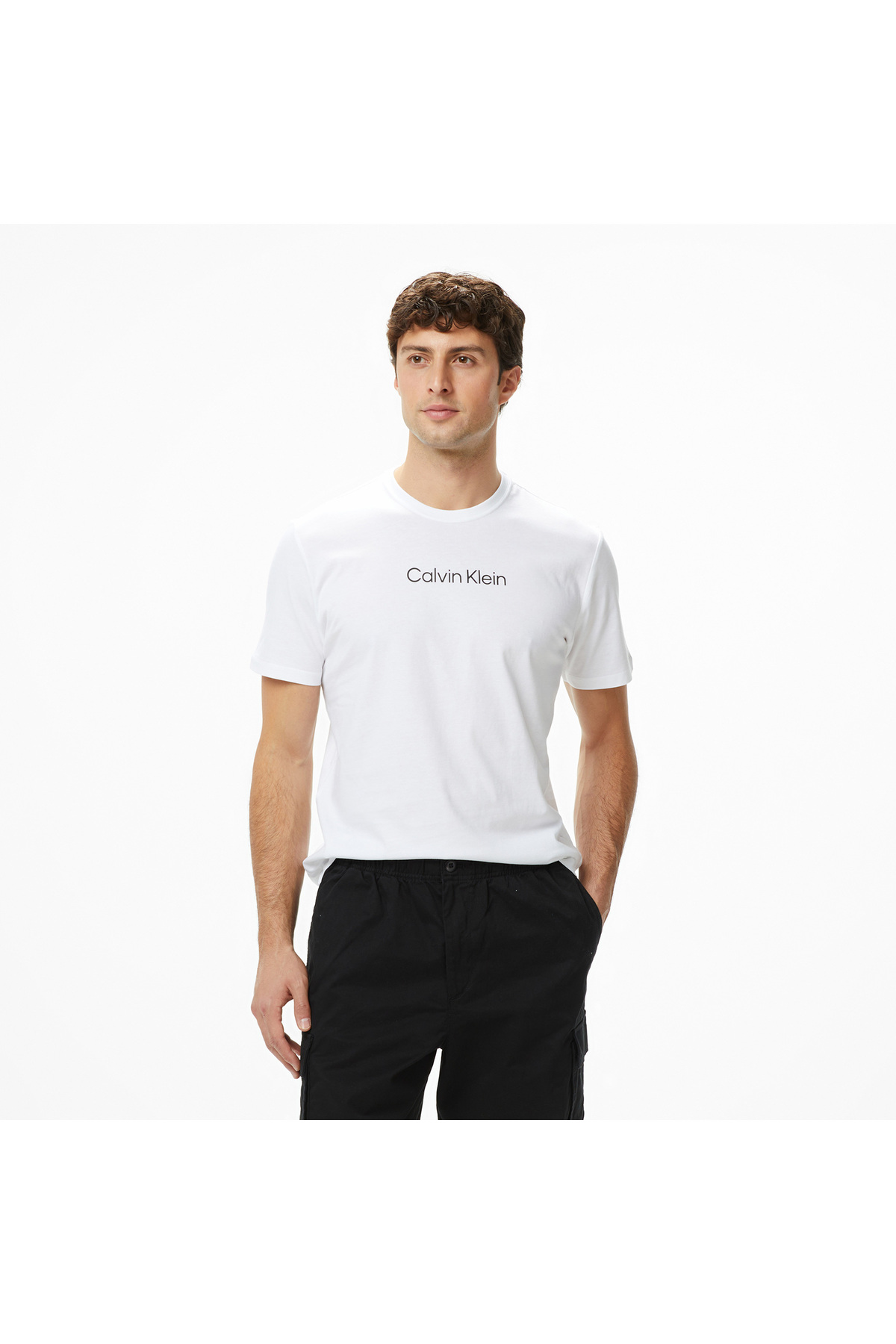 کلوین کلاین تی‌شرت مردانه یقه گرد معمولی طرح نخی آستین کوتاه سفید با جزئیات لوگو LV04LD230G-YAF