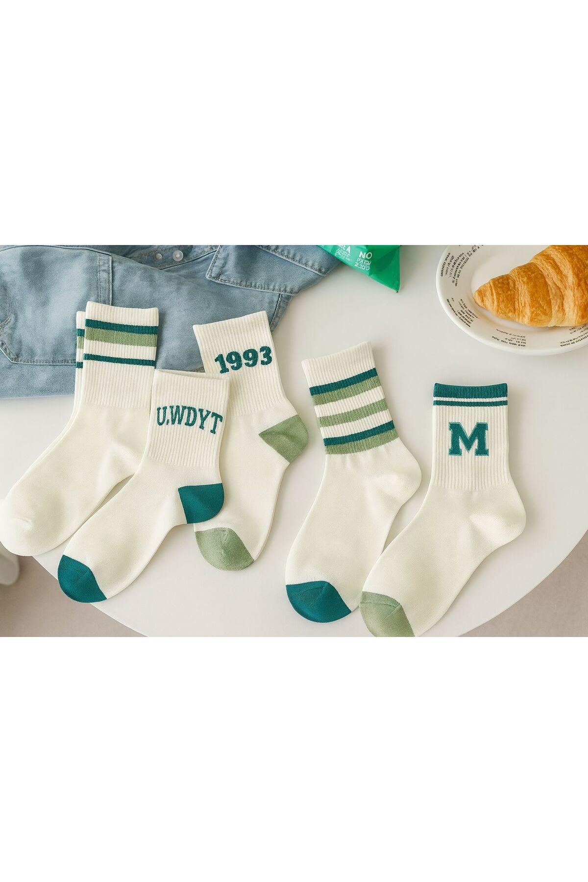 Sky Socks 5'li Ekonomik Paket Kolej Tarzı Desenli Unisex Tenis Çorap Seti görsel 3