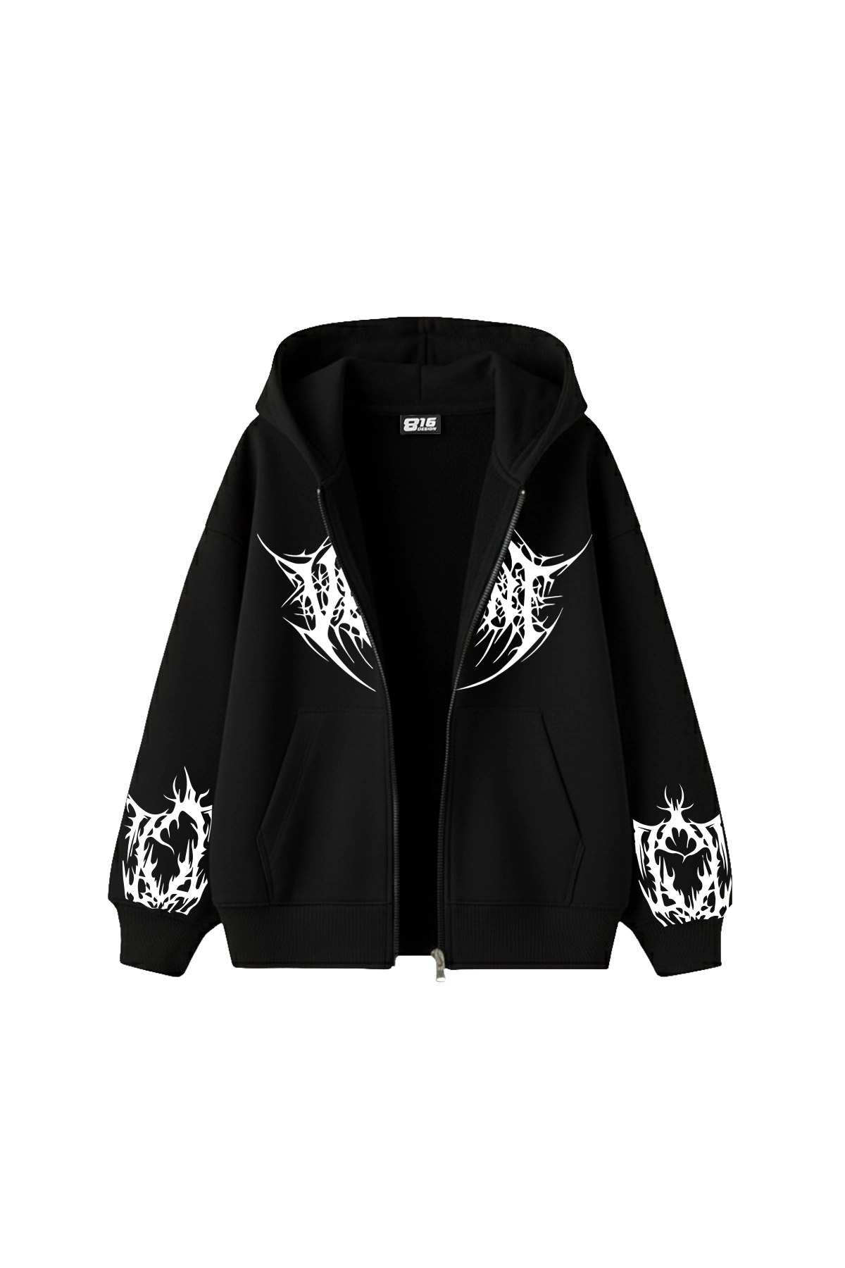 Bak Moda Vehement Baskılı Fermuarlı Kapüşonlu Zip Unisex Siyah