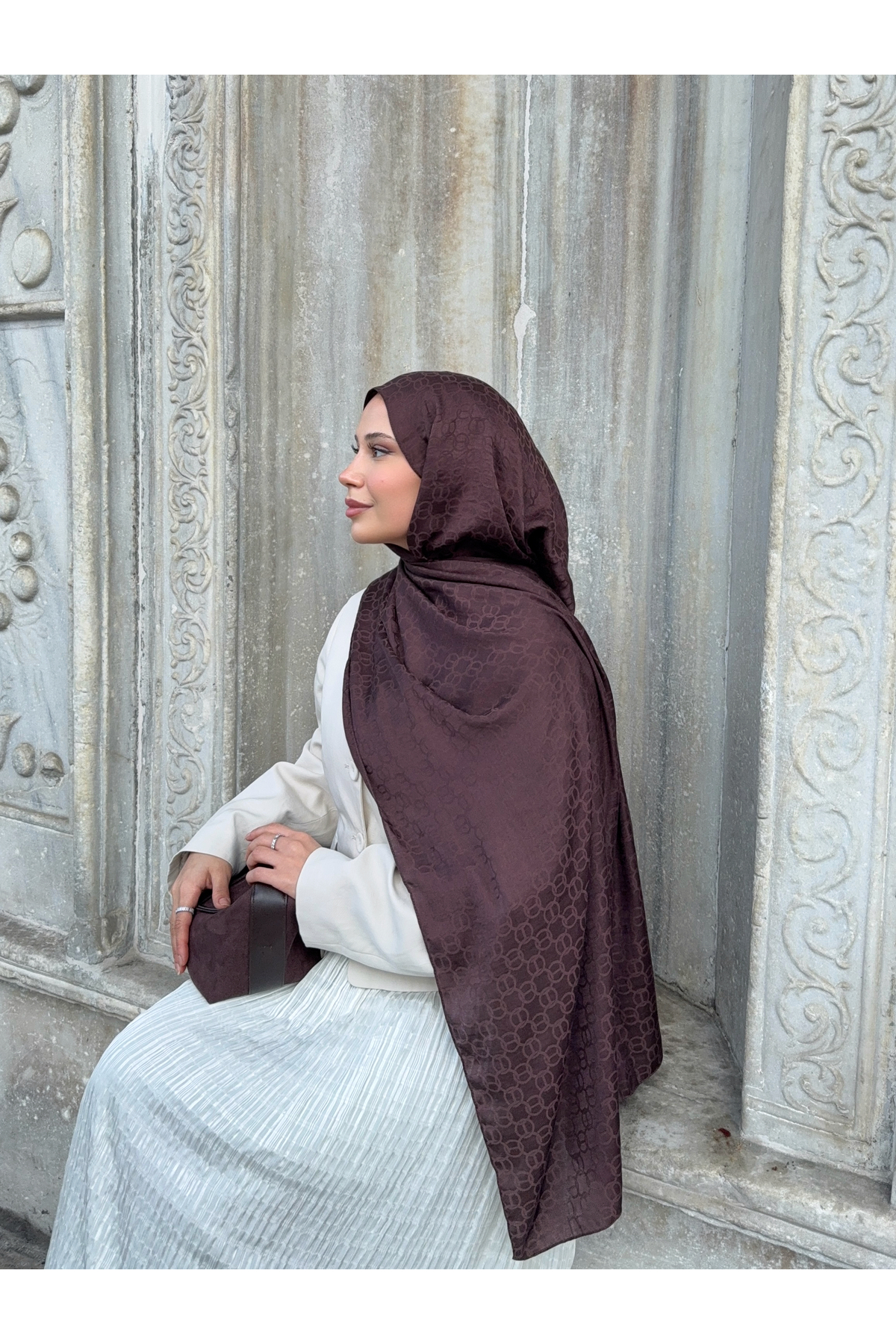 Mira İpek  Halka Desen Pamuklu Ayrobin Jakar Şal - Görsel 6