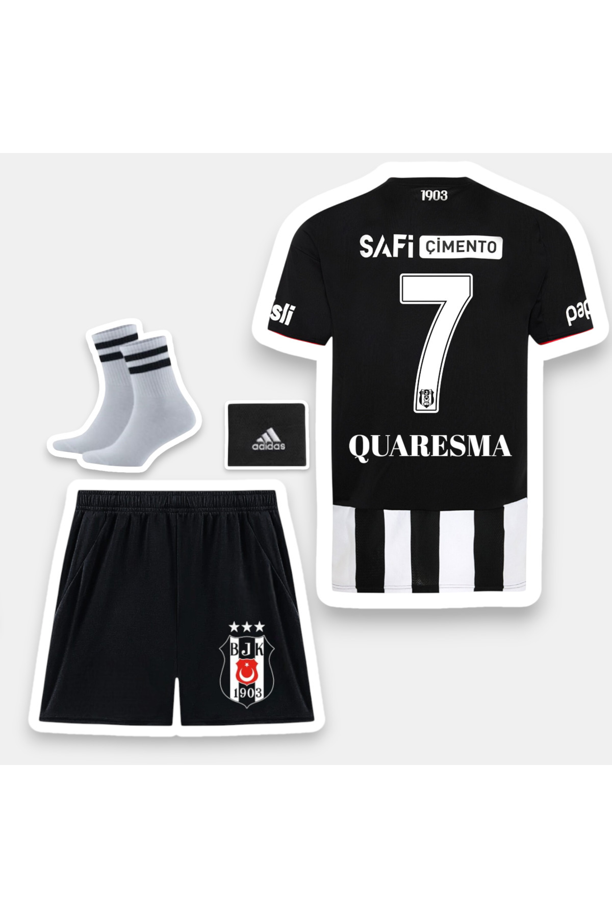 Quaxram QUARESMA 7 bêşiktâş 25/26 ÇOÇUK FUTBOL FORMASI ÇUBUKLU 4LÜ SET