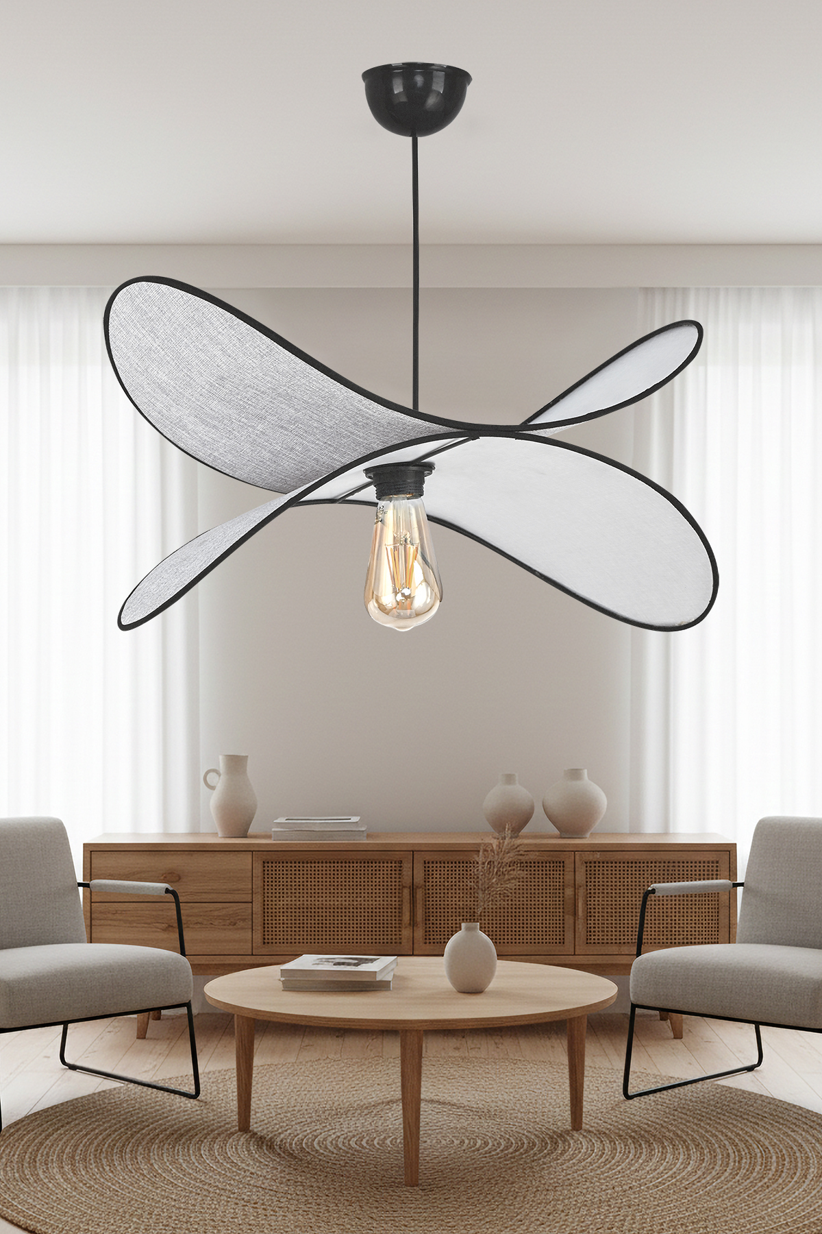 Modern Design Butterfly Pendant Cream Fabric Living Room Kitchen Living Room Chandelier