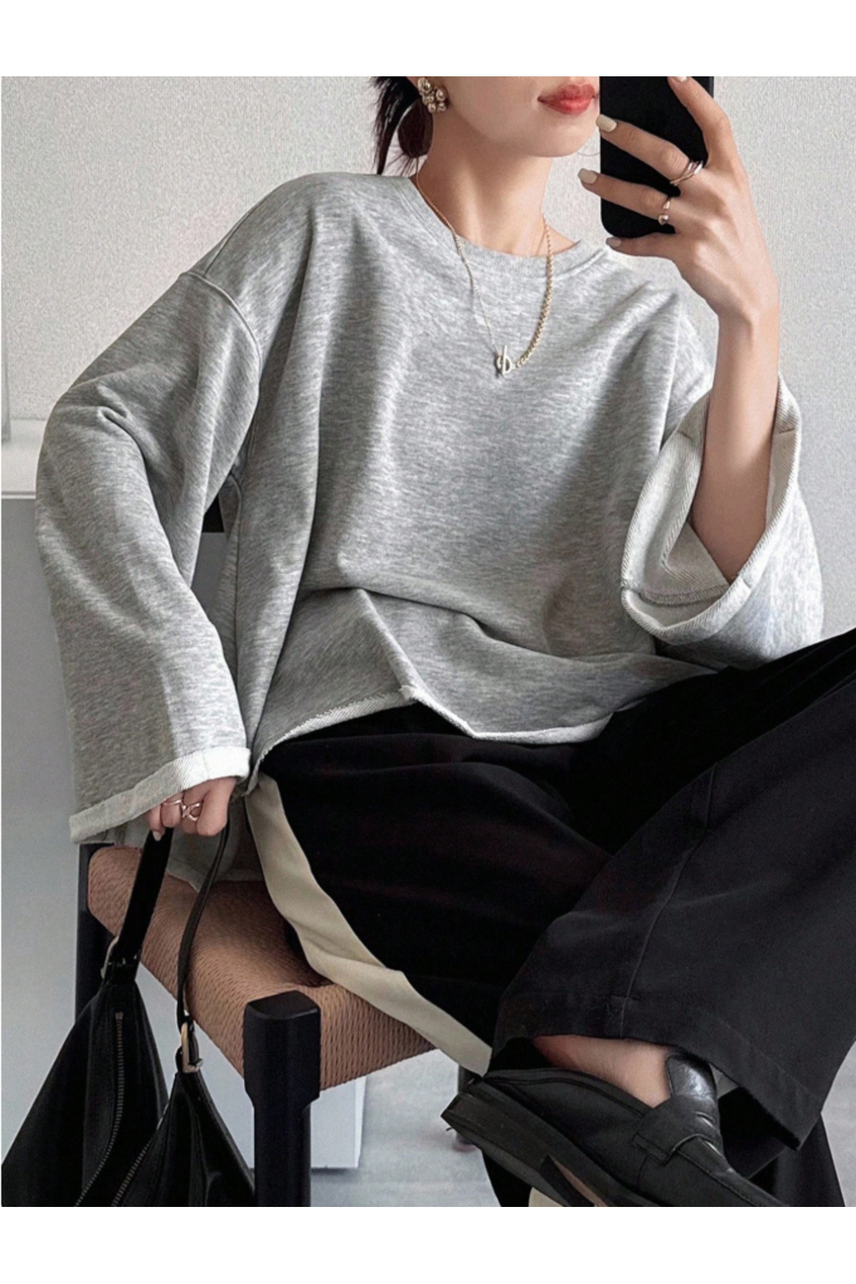 Tarz Cool  Oversize Kesim Bisiklet Yaka Uzun Kollu Sweatshirt - Görsel 7
