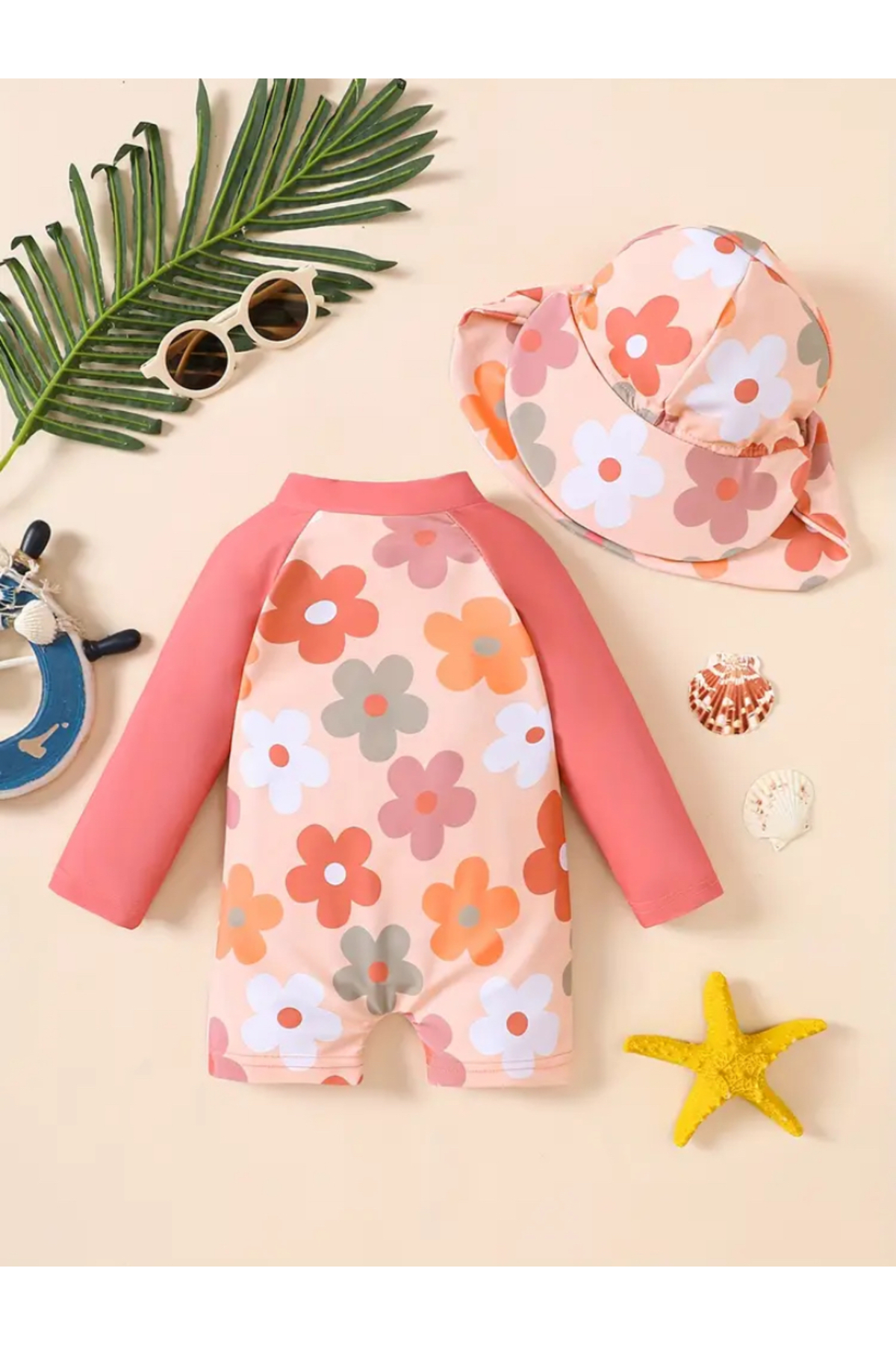 MODA Uzun kollu tulum mayo, hafif ve esnek yapısıyla rahat kullanım sunar; uyumlu şapkalı set. fotoğrafı 2 (önizleme)