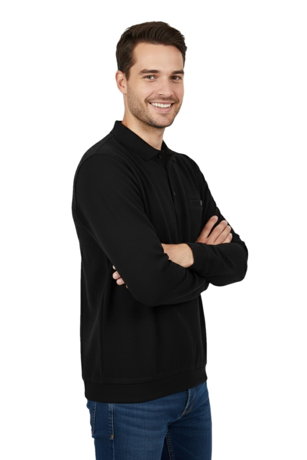 DYNAMO Erkek Büyük Beden Polo Yaka Cepli Selanik Sweatshirt BGL-ST04925 görsel 2