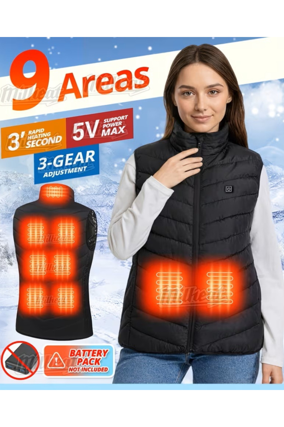 Modaadresiniz Rüzgar geçirmez 9 noktadan usb ısıtmalı unisex