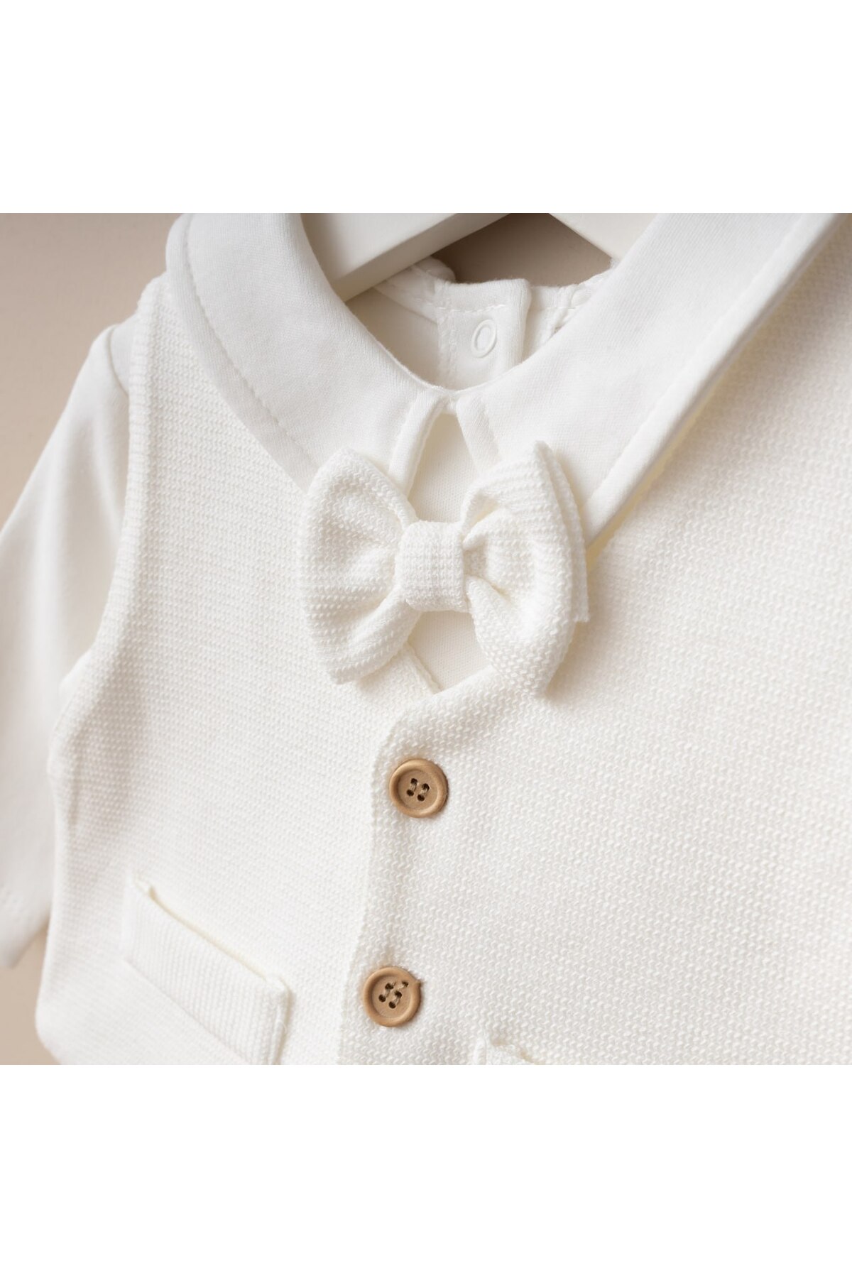 Minimus Yenidoğan Erkek Bebek Pamuklu Mevlüt Takımı Özel Gün 3’lü Yelek Şapka Patikli Papyonlu Tulum Takım fotoğrafı 3 (önizleme)