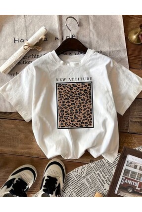 LELVANİ New Attıtude Yazılı Leopar Desenli Baskı Spor T-Shirt