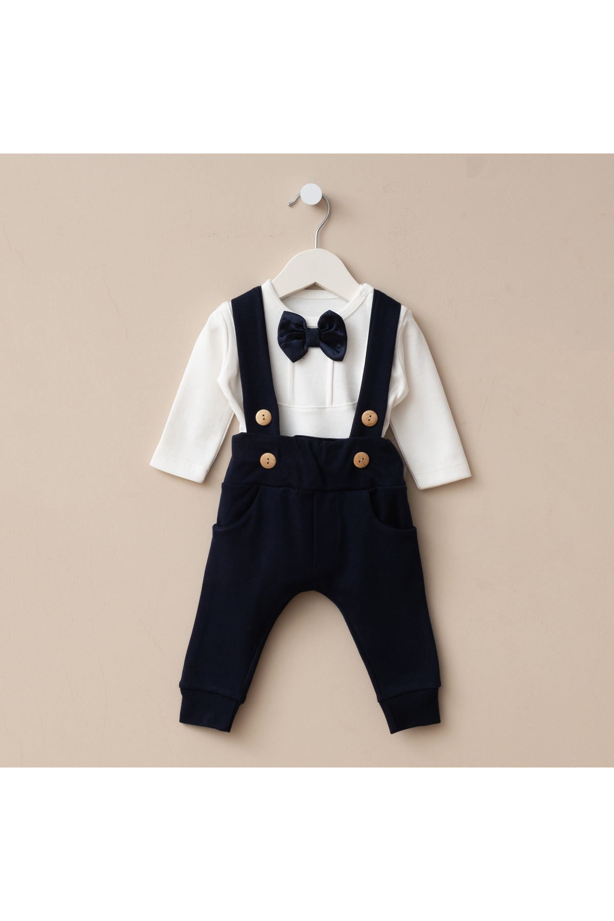 Minimus Yenidoğan Erkek Bebek Pamuklu Salopet Takımı Mevlüt Özel Gün 2’li Papyonlu Zıbın Askılı Pantolon Set fotoğrafı 6 (önizleme)