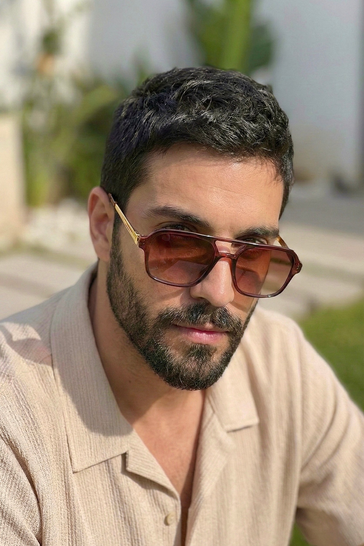 Brown Men's Sunglasses Uv400 Protection Metal Handle