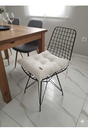 Zümrüdüanka Handmade Kırık beyaz renkli düğmeli Sandalye minderi