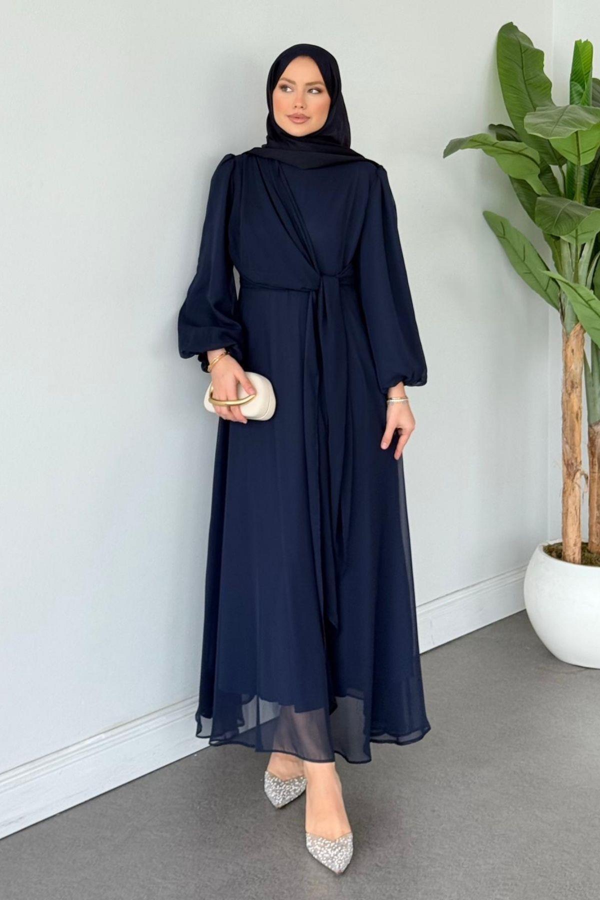 فستان إيليدا شيفون أزرق كحلي