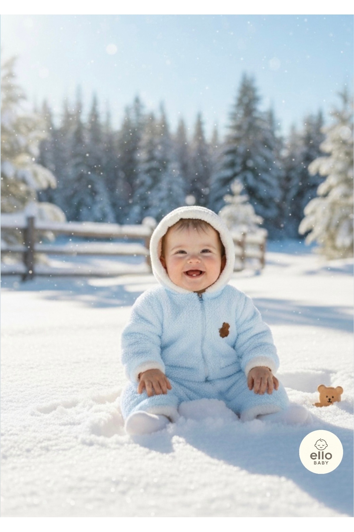 ELLO BABY Wellsoft Kışlık Peluş Kapüşonlu Bebek Tulumu (Mavi) fotoğrafı 4 (önizleme)