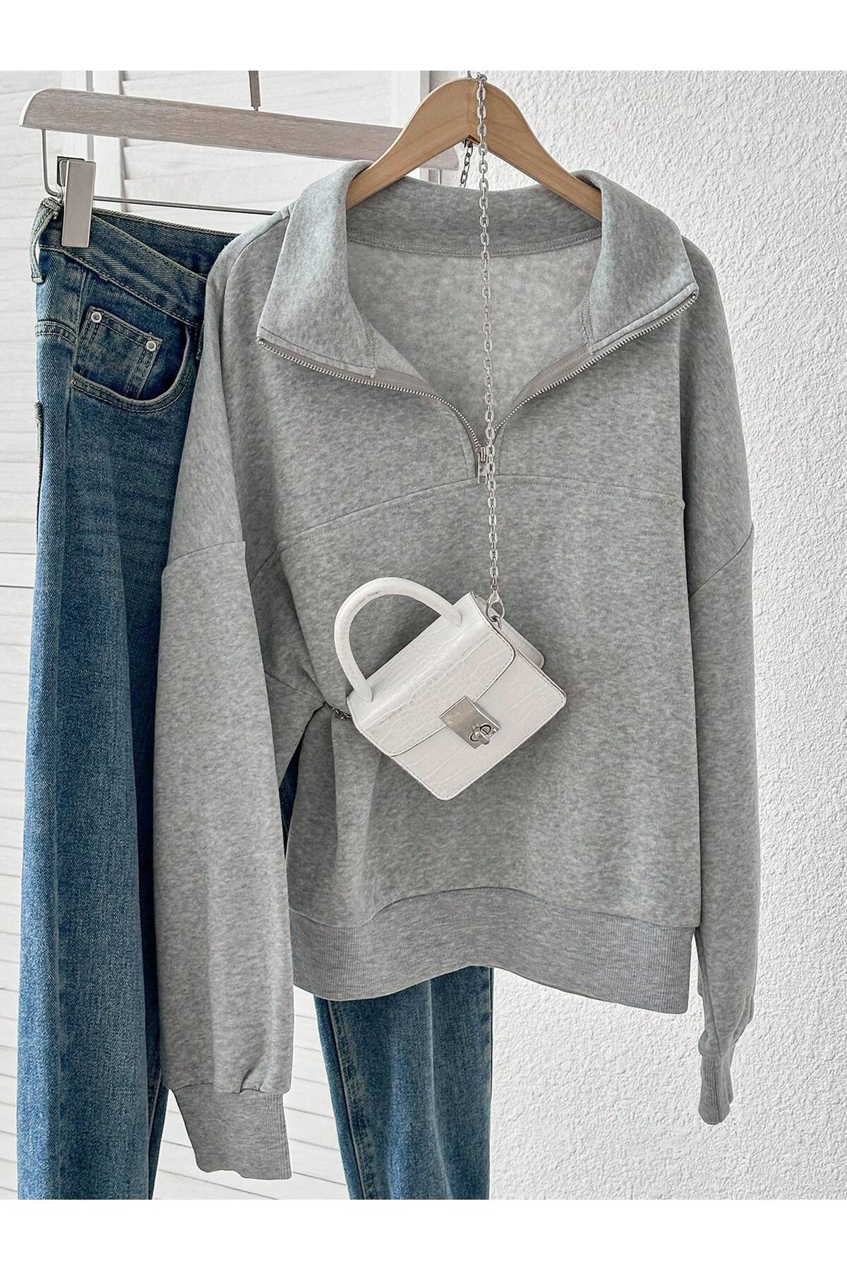 MONFİ  KADIN YARIM FERMUARLI SWEATSHİRT - Görsel 8