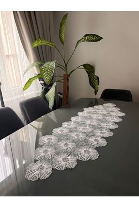 BRL ÇEYİZ HOME Fransız Dantelli Lüks Tül Güpürlü Şık Tek Runner 50x140 cm