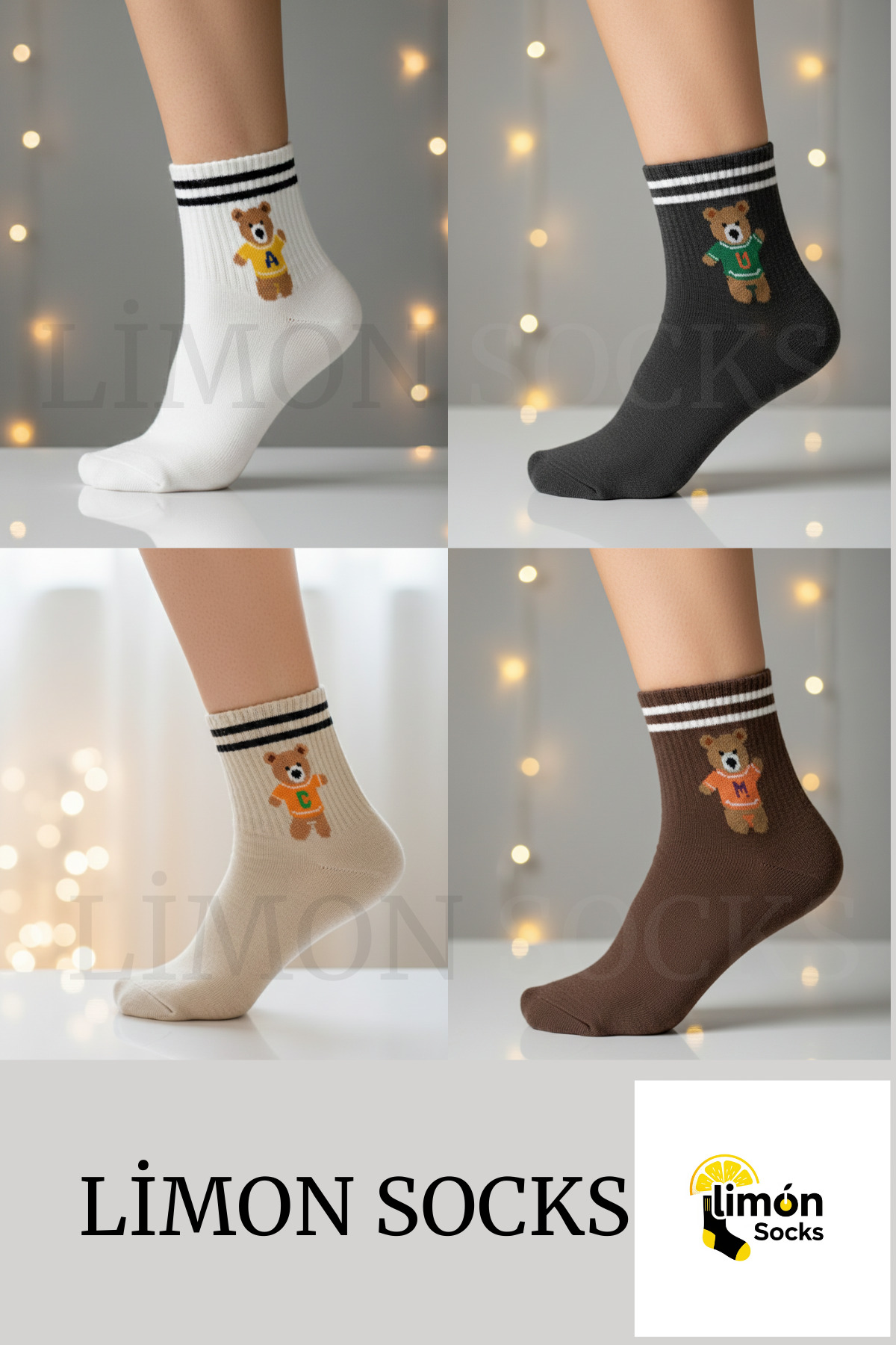 Unisex Ayıcık Karakterli (4 Çift) Kaliteli Kadın Çorap Pamuklu Çocuk Çorap Erkek Çorap — görsel 2 · 102832480234
