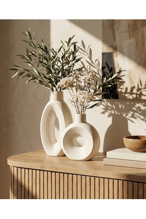 TAŞ ART Modern Dokulu Halka Tasarım Salon Ofis Masa Üstü Pampas Vazosu