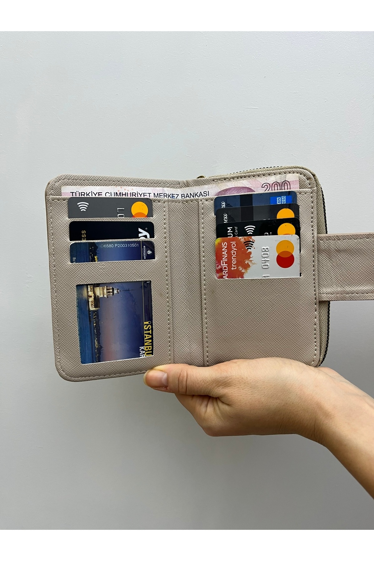 shiny ever  Vizon Yumuşak Deri Kadın Cüzdan Gold Detaylı - Görsel 4