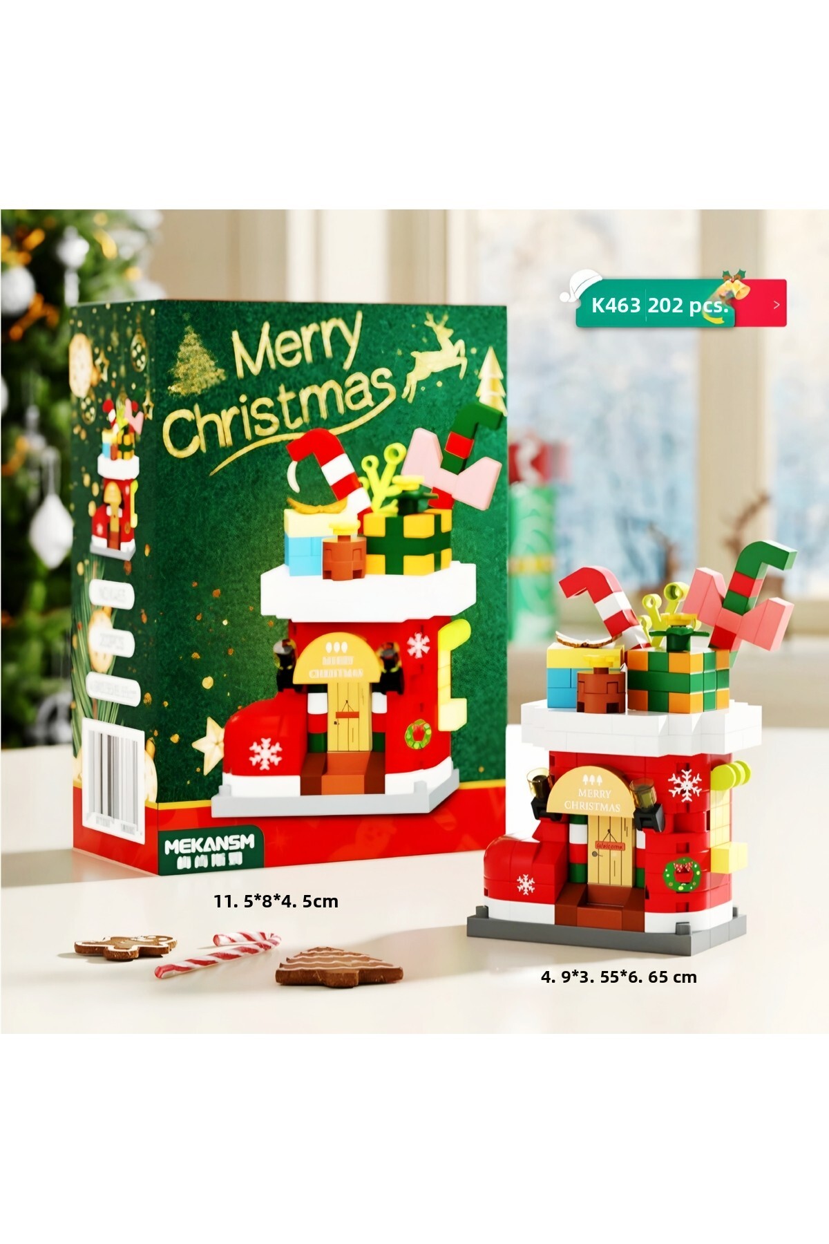 مجموعه دو عددی بلوک‌های ساختنی چکمه‌ای سانتا کلاز و هدیه – مجموعه آجرهای تزئینی مینیاتوری با تم کریسمس