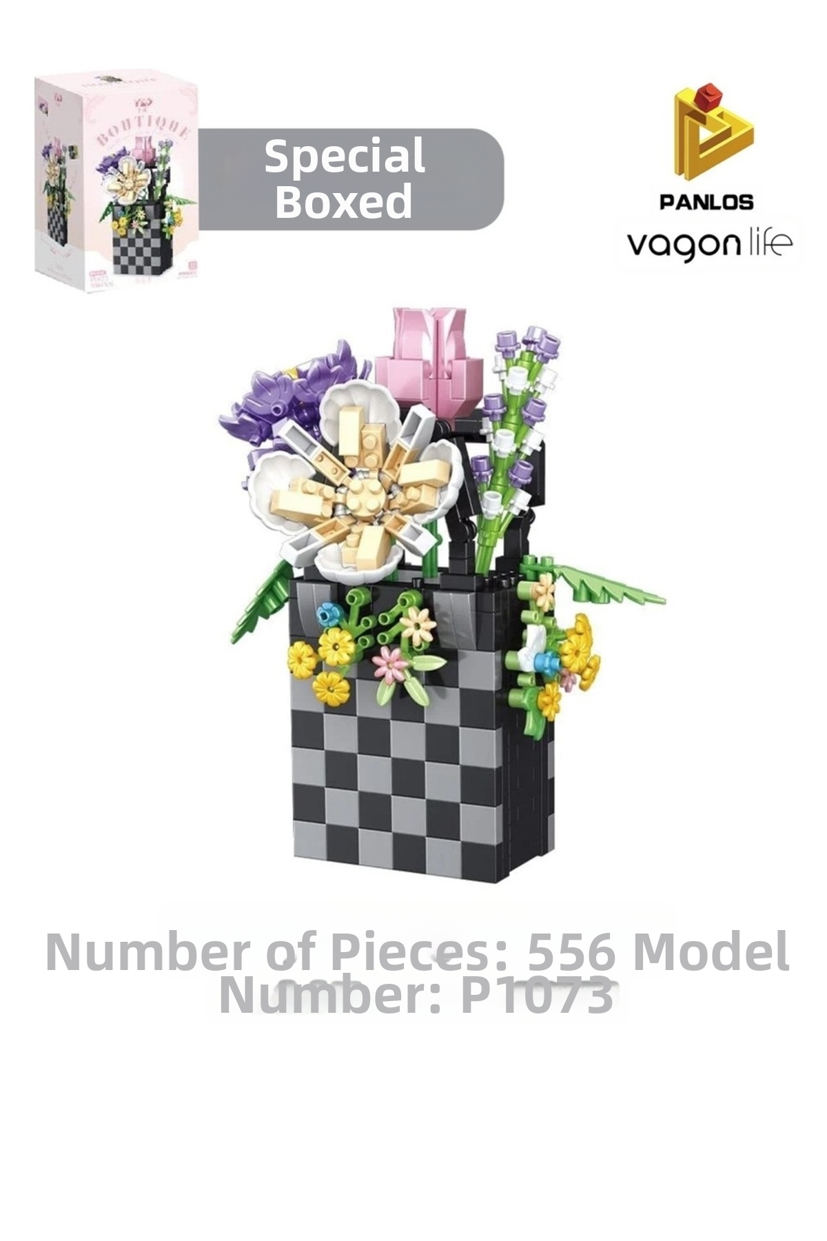 مجموعه بوتیک بوکه: P1073 | ۵۵۶ قطعه | بالای ۶ سال | ماکت گل ۱۱ سانتی‌متری