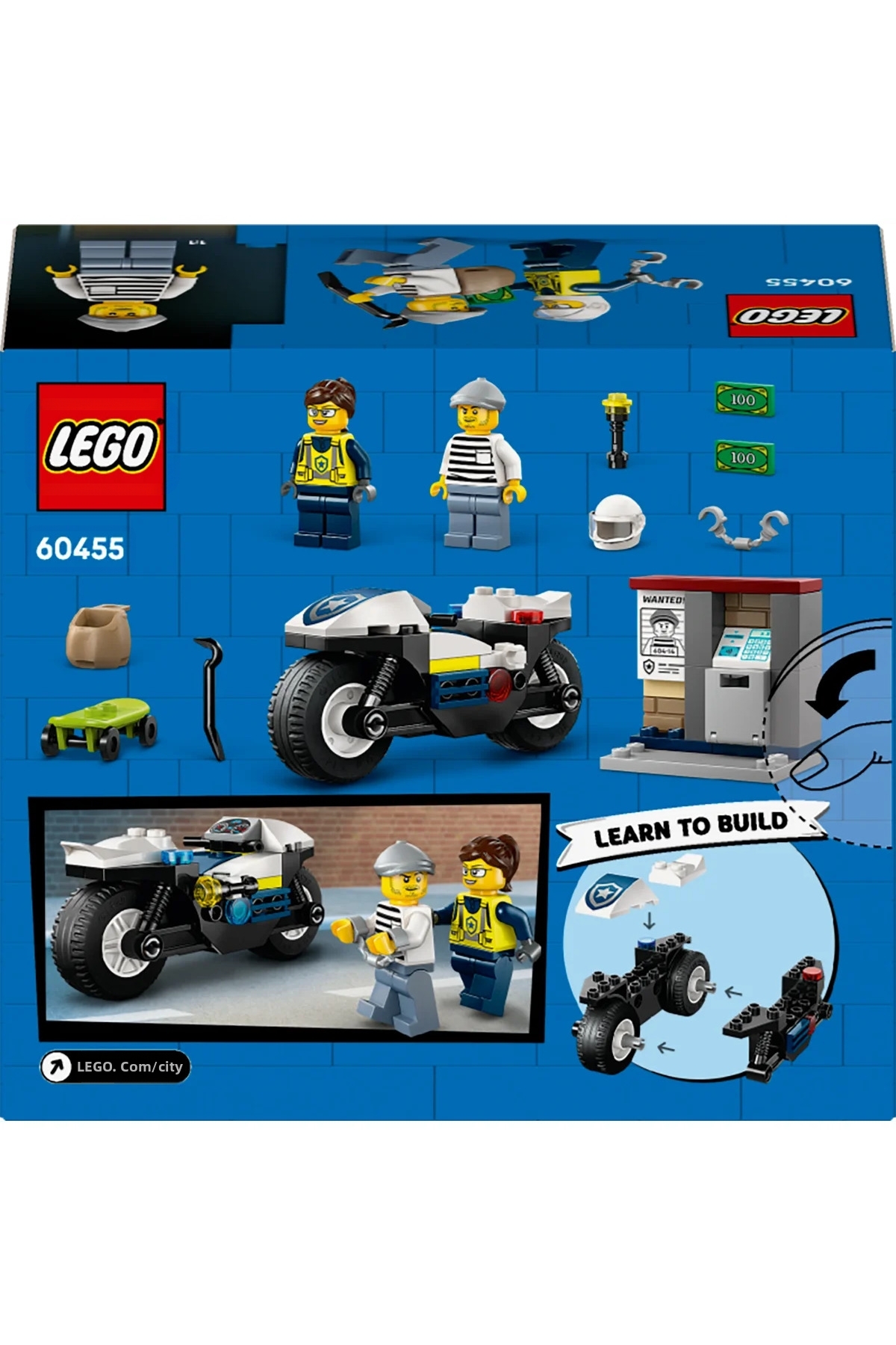 تعقیب با موتور پلیس شهری ® 60455 – مجموعه ساختنی اسباببازی خلاقانه برای کودکان ۴+ (۶۵ قطعه)