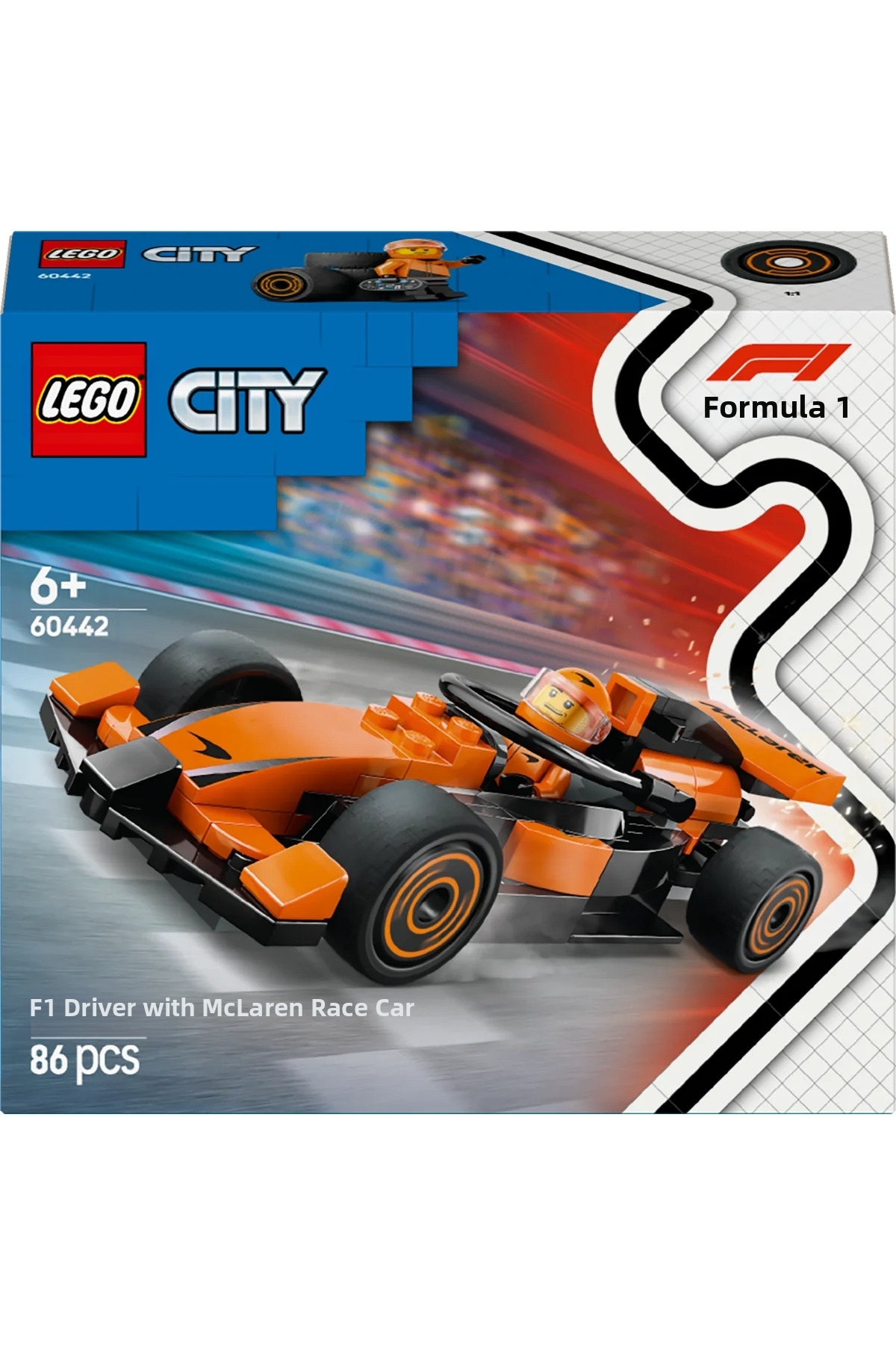® راننده F1 شهری با خودروی مسابقهای مکلارن 60442 مجموعه ساختنی فرمول یک برای کودکان بالای ۶ سال (۸۶ قطعه)