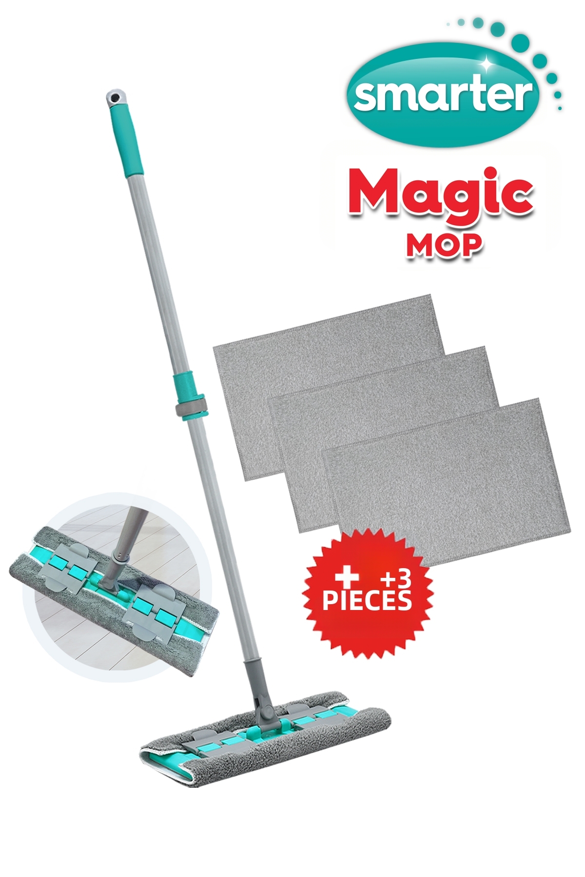 SMARTER Magic Mop 3 Replacement Mop with Latch, Floor Surface Cleaning Towel ...