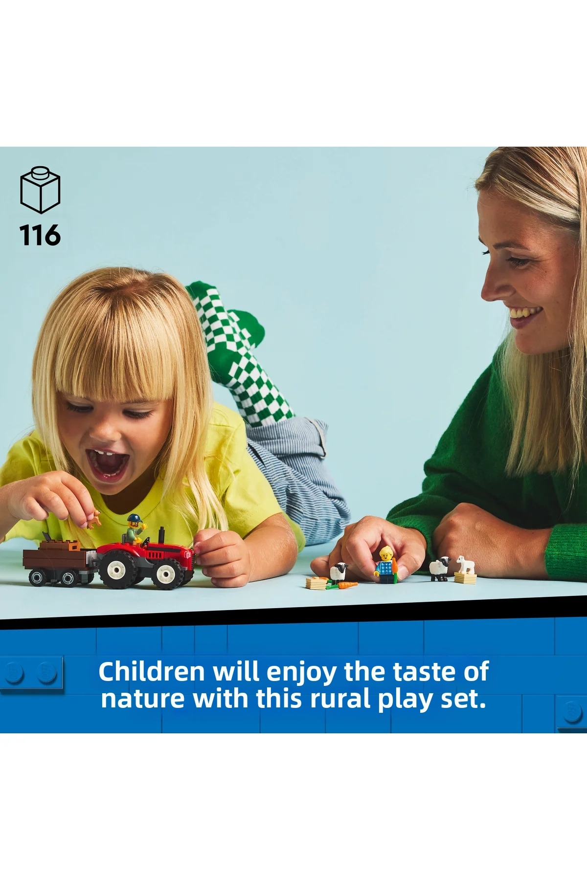 ماکت ساختنی تراکتور با تریلر و گوسفند City Red Farm® مدل 60461 برای کودکان بالای ۴ سال (۱۱۶ قطعه)