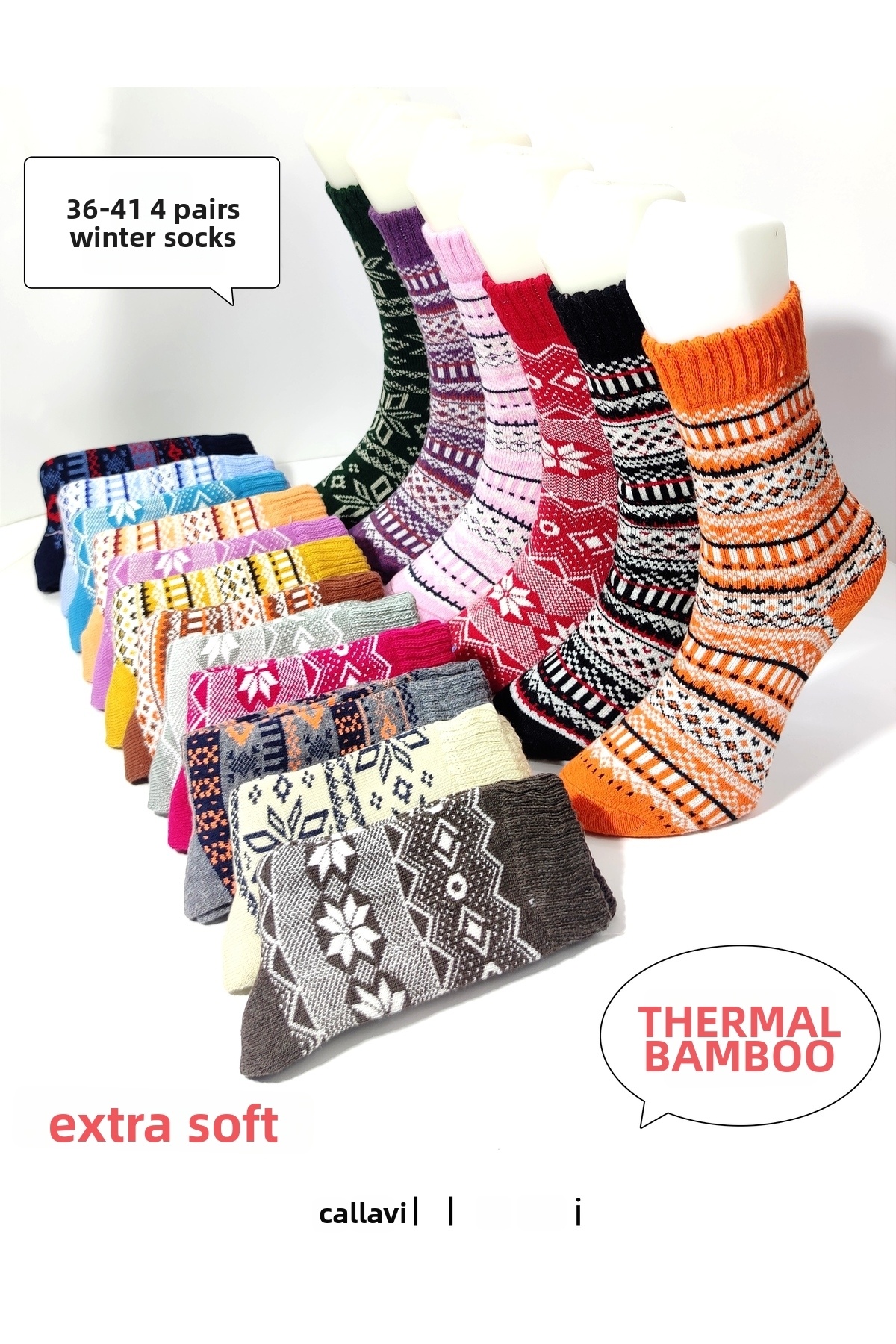 CALLAVI Thermal Bamboo Extra Thick Winter Socket 4 Pair