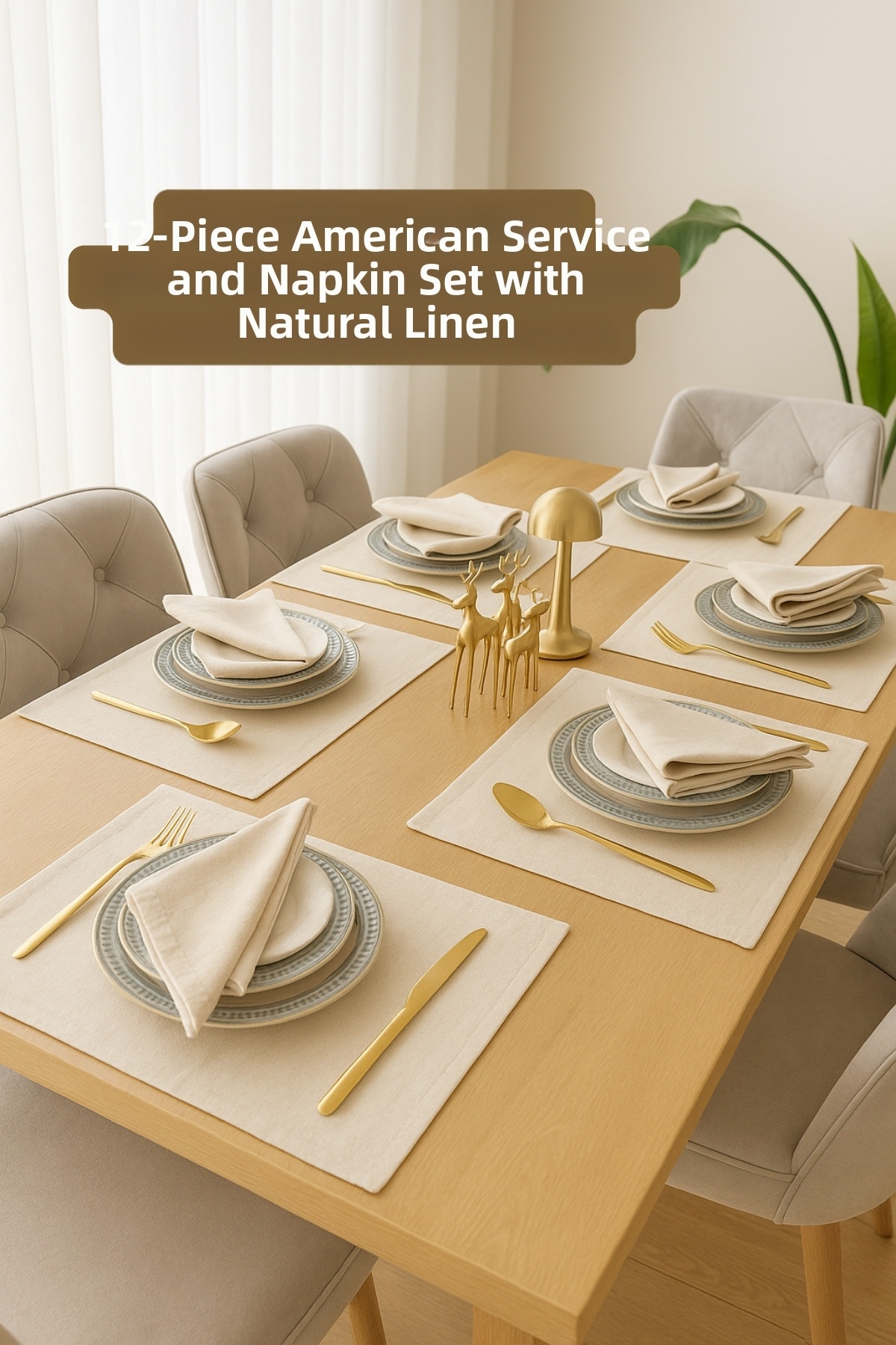 Morlay Linen |   12 Pieces Organic Raw Washed Linen American Dinner and Servi...