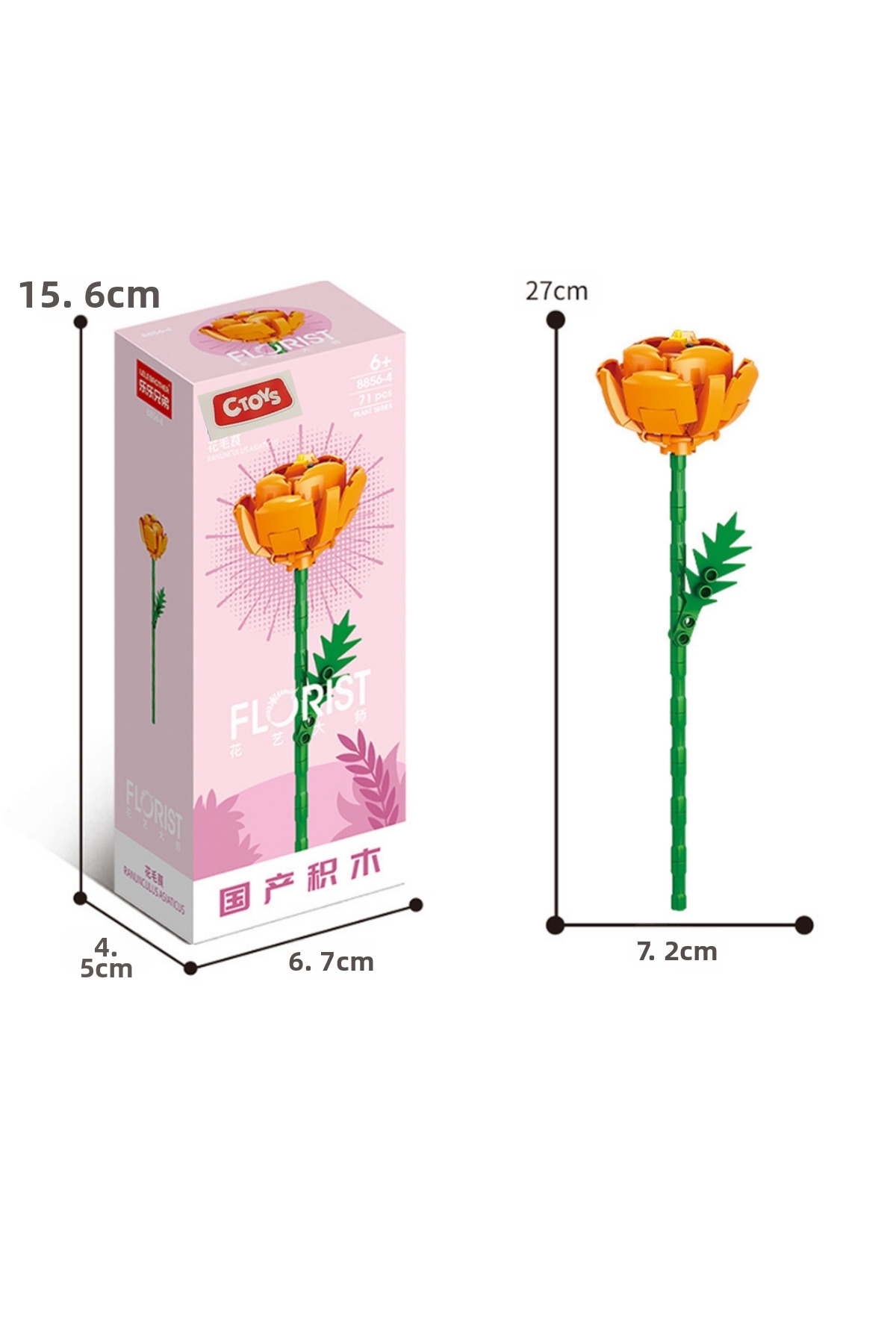 مجموعه گیاهان، بلوک گل‌فروشی Ranunculus Asiaticus 8856-4 – ست ۷۱ تکه بلوک‌های ساختنی گل (۶ سال به بالا)