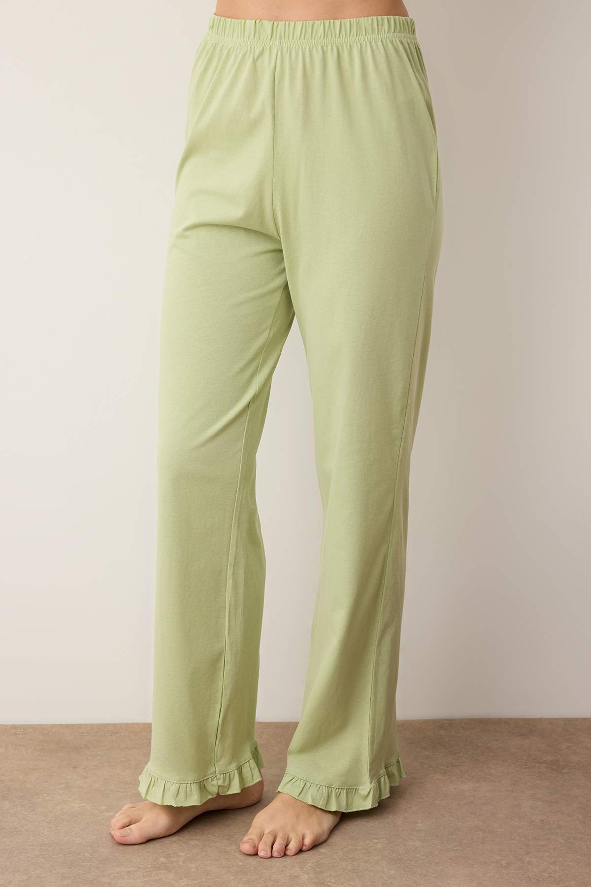 Trendyolmilla  Mint %100 Pamuklu Fırfırlı Örme Pijama Takımı THMAW24PT00007 - Görsel 3