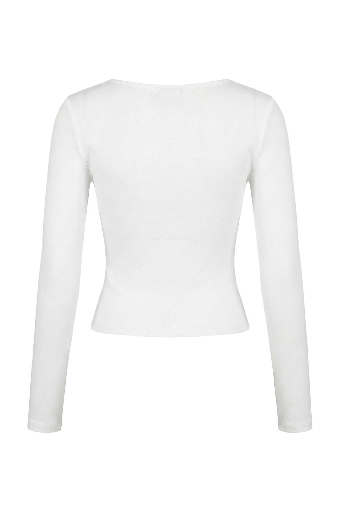 Trendyolmilla  Ekru Fırfırlı Fitted/Vücuda Oturan Örme Bluz TWOAW26BZ00287 - Görsel 6