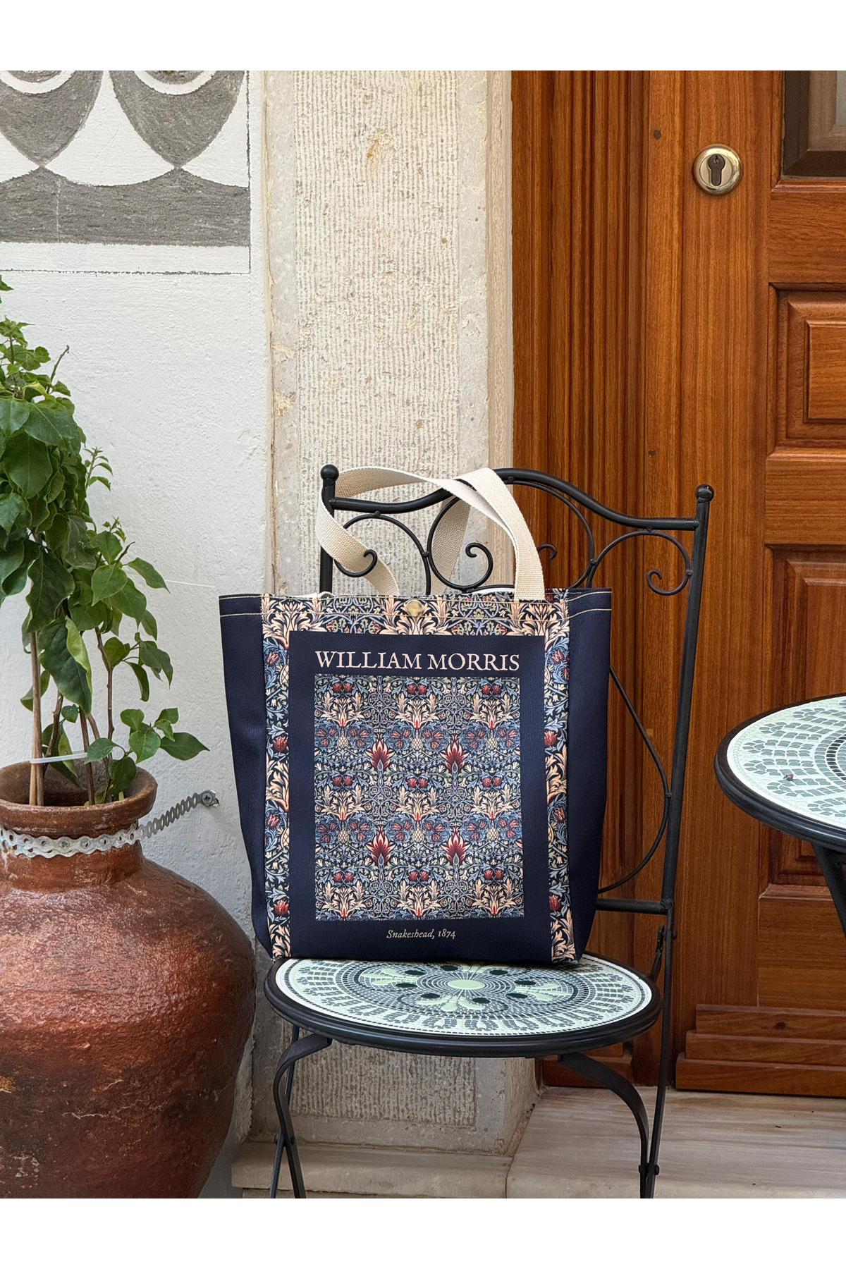 pamukcanta  William Morris Kanvas Bez Çanta Yıkanabilir Metal Çıtçıtlı Cepli - Görsel 3