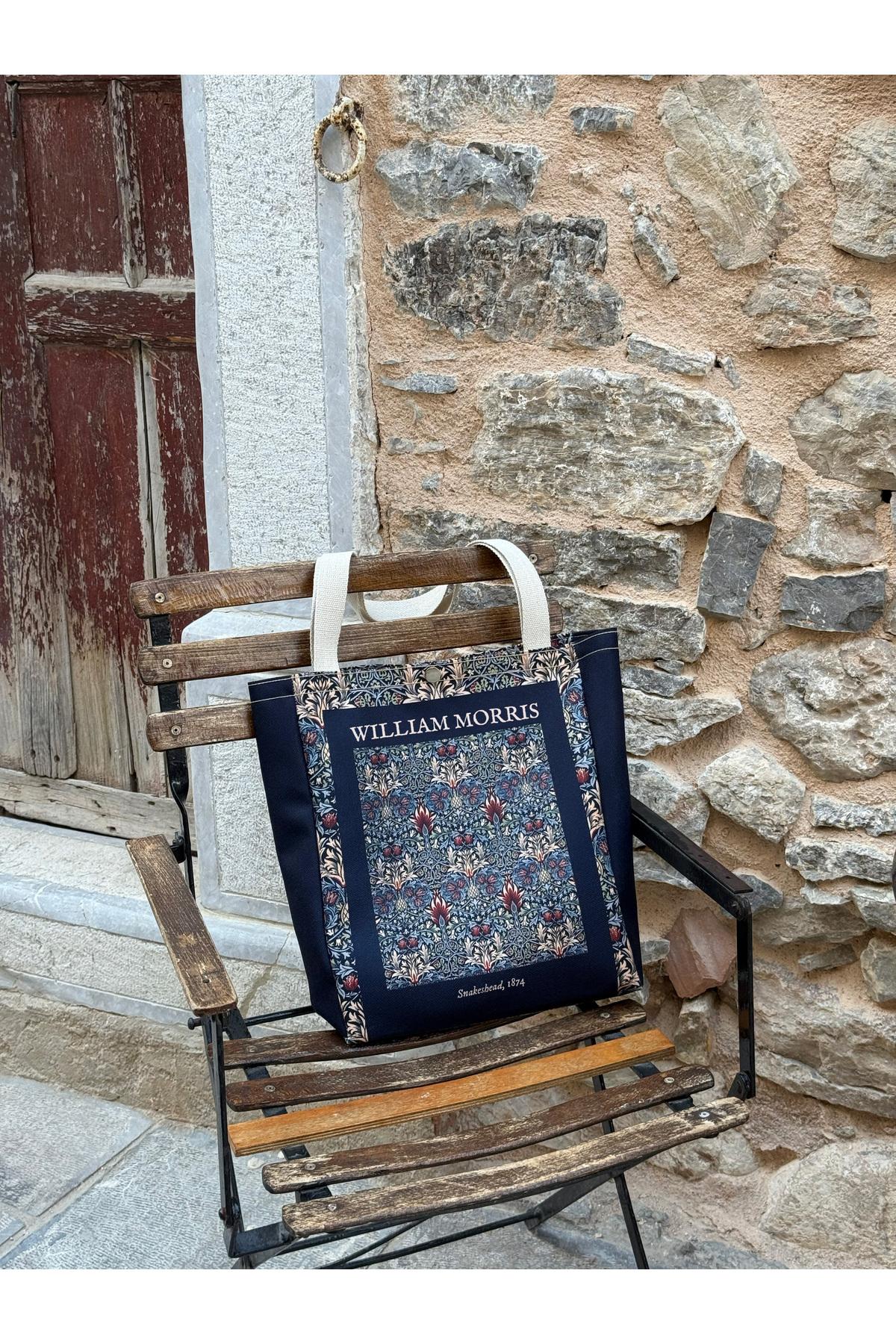 pamukcanta  William Morris Kanvas Bez Çanta Yıkanabilir Metal Çıtçıtlı Cepli - Görsel 6