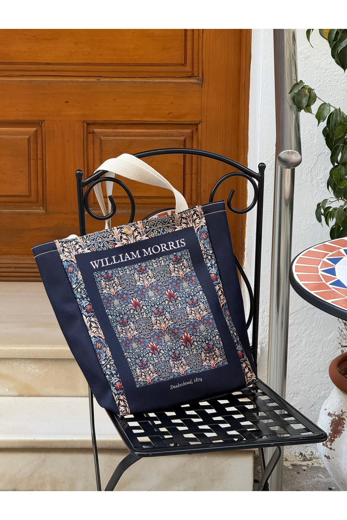 pamukcanta  William Morris Kanvas Bez Çanta Yıkanabilir Metal Çıtçıtlı Cepli - Görsel 5