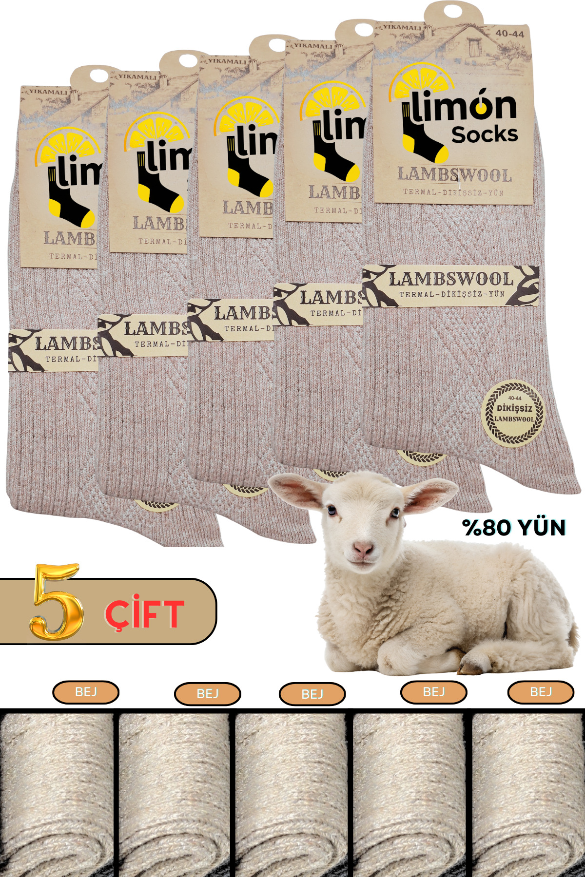 Kışlık Lambswool Yün Çorabı (5 Çift) Kadın ve Erkekler Için Termal Özellikli Kalın Çorap