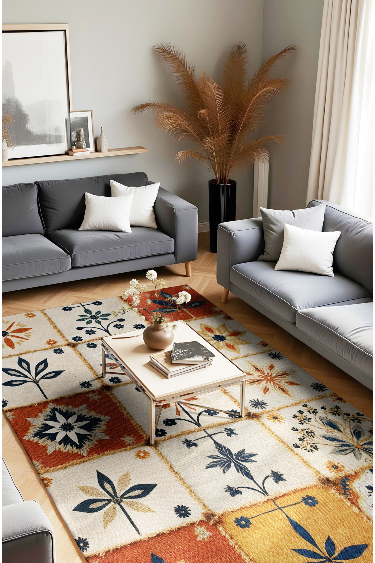 modern vintage ethnic bohemian beige cream digital print anti-slip sole carpet woven sole cotton carpet